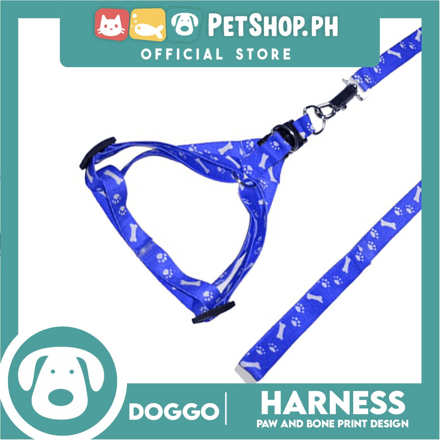 Doggo Harness Leash With Design Large Size (Blue) Harness Leash for Your Puppy