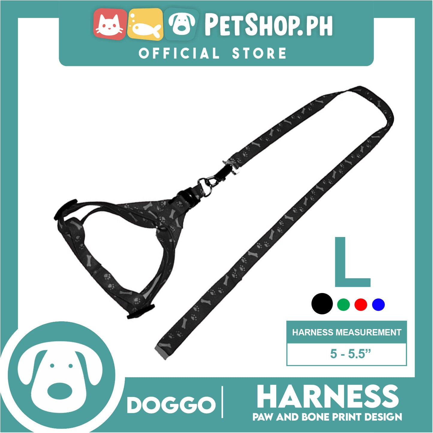 Doggo Harness Leash With Design Large Size (Black) Harness Leash for Your Puppy
