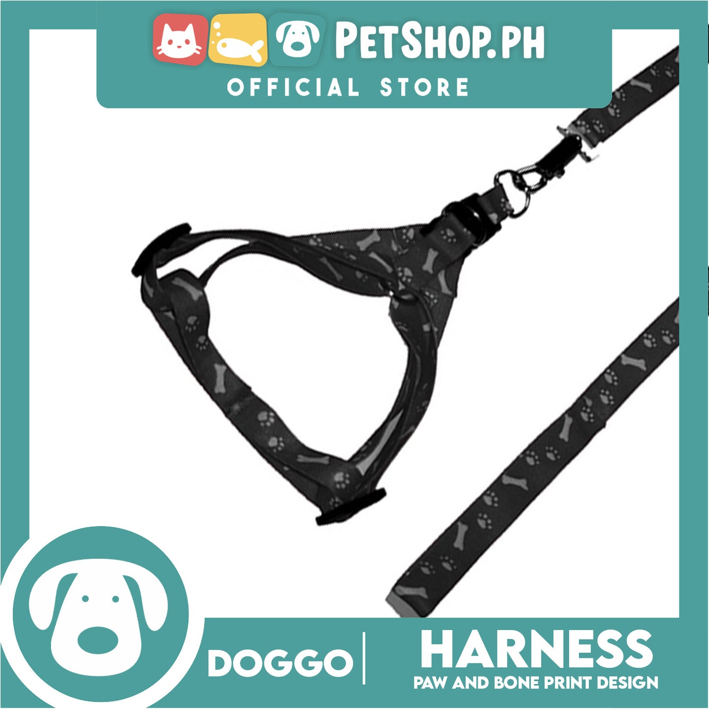 Doggo Harness Leash With Design Large Size (Black) Harness Leash for Your Puppy