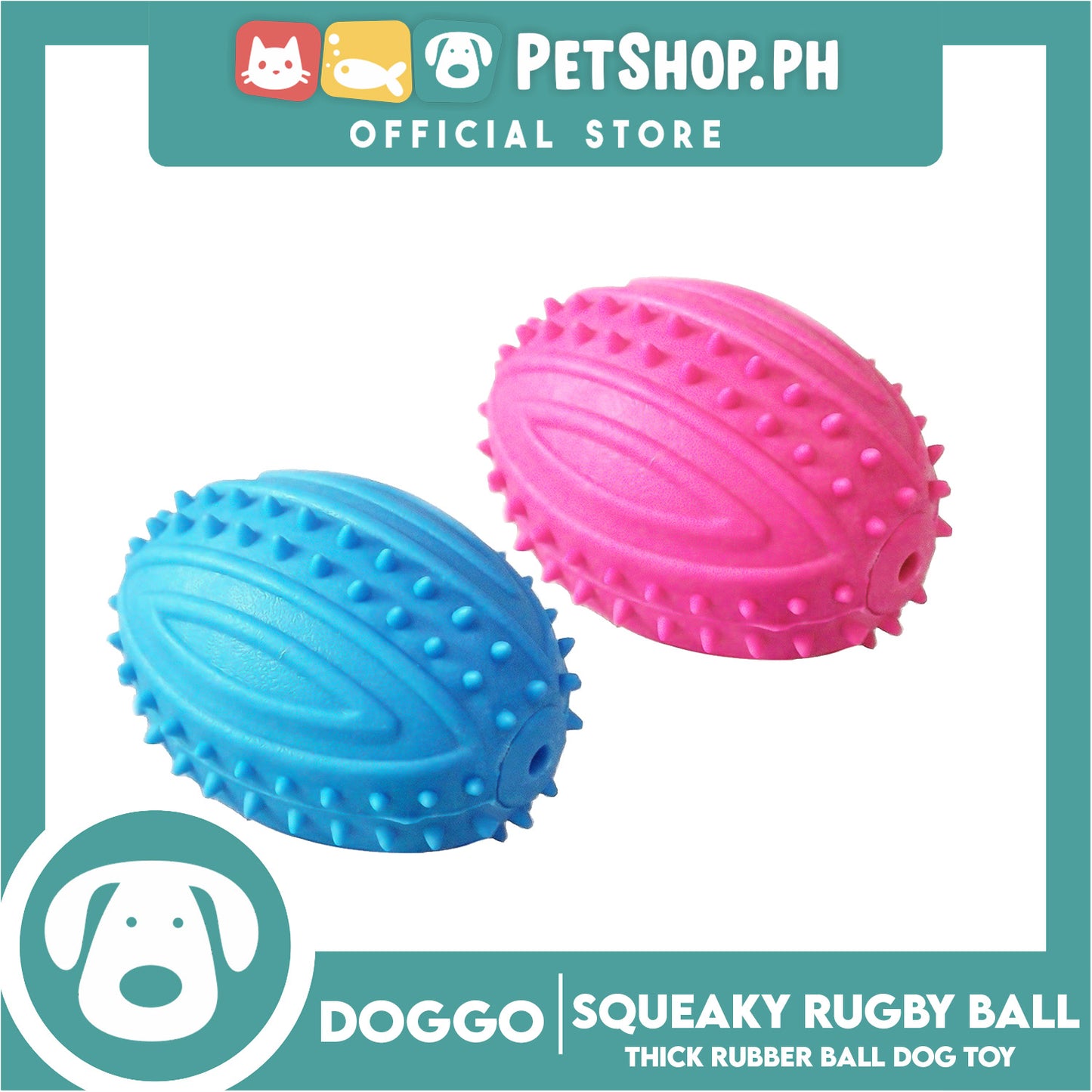 Doggo Squeaky Rugby (Pink) Thick Fiber Rubber Material Pet Toy