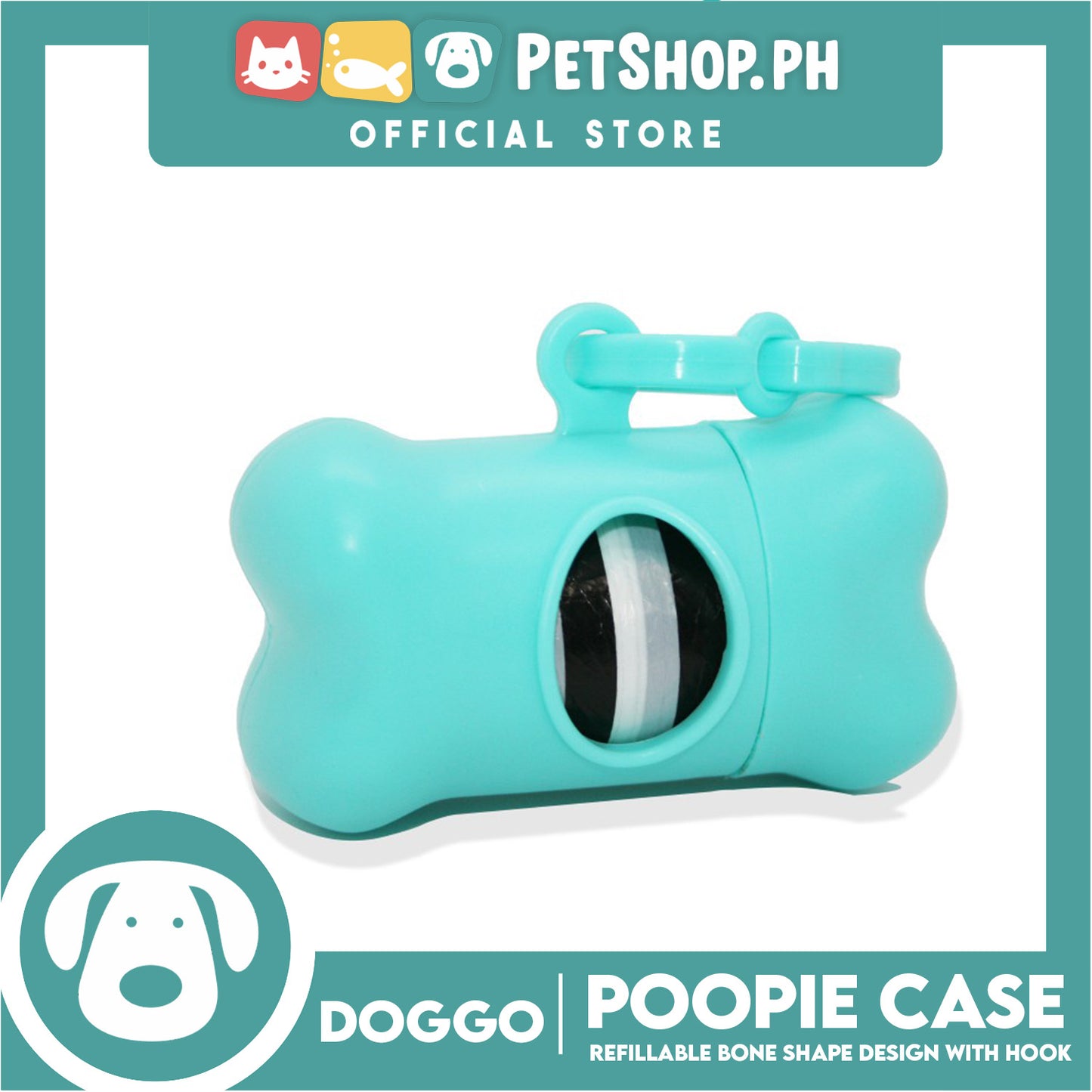 Doggo Poopie Case With Portable Hook (Mint Green) Pet Poo Plastic Storage