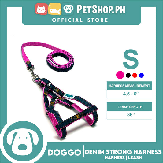 Doggo Denim Strong Harness Small (Pink) Thick Leash and Straps for Your Dog