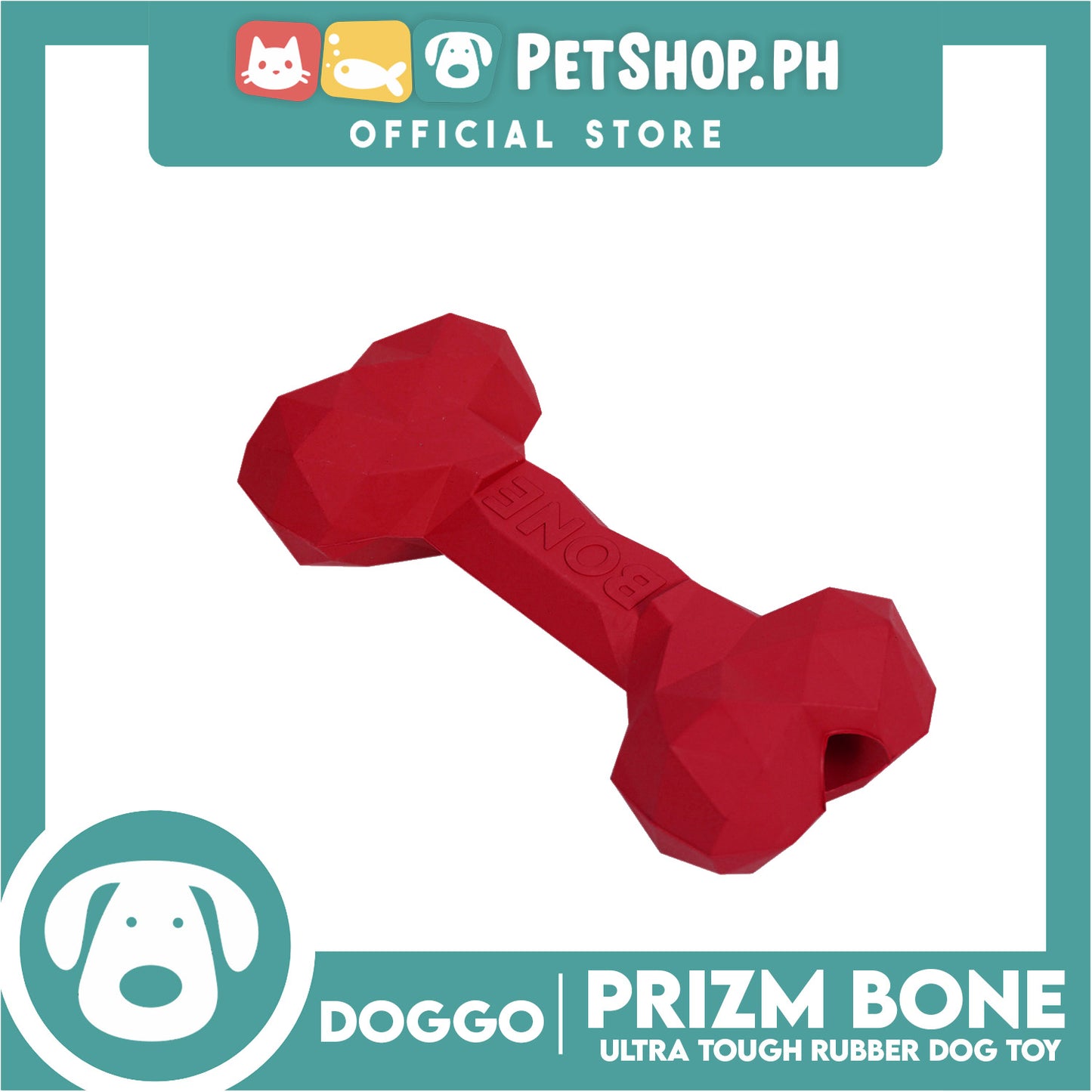 Doggo Prizm Bone Red Color 6.5' ' (Large Size) Ultra Tough Rubber Dog Toy