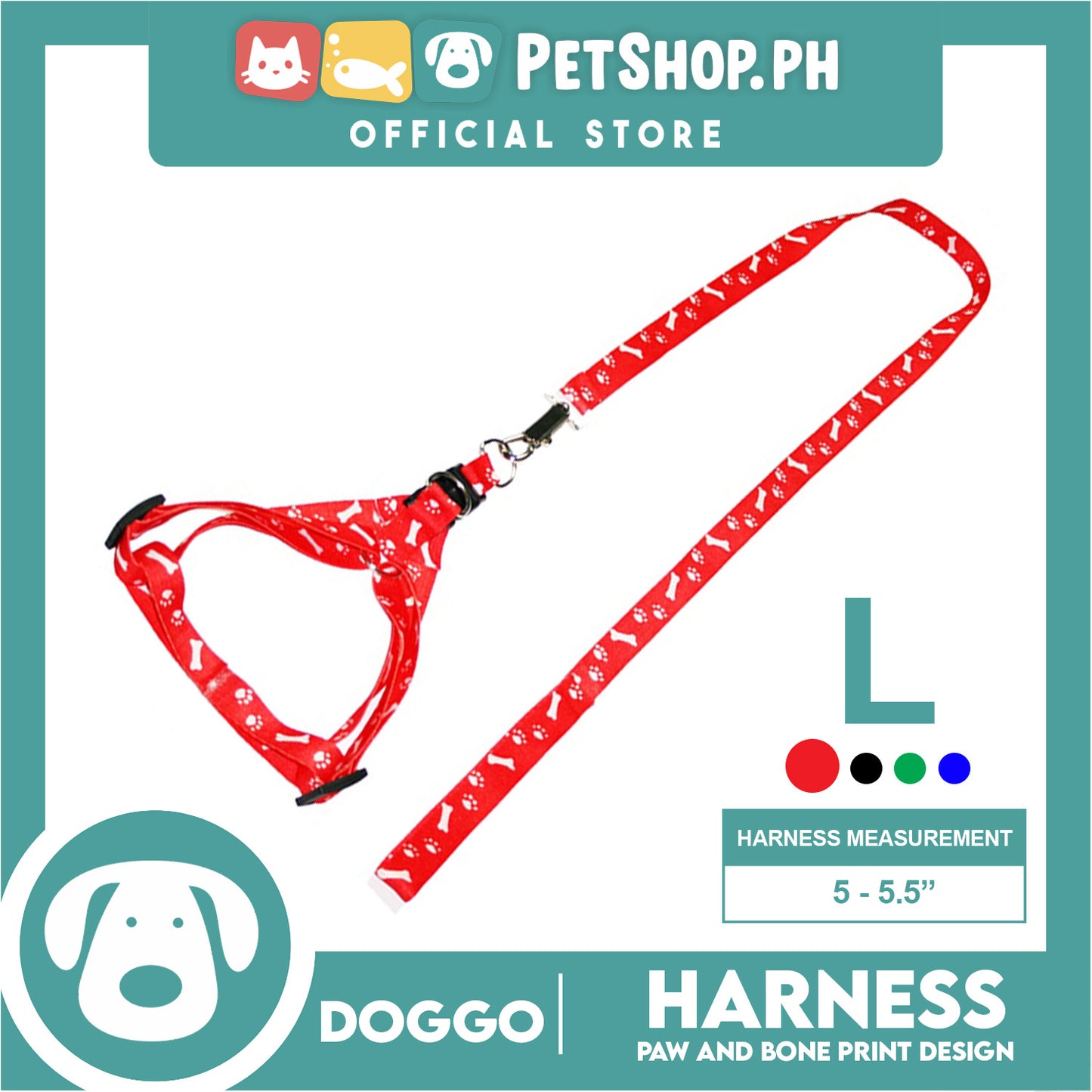 Doggo Harness Leash With Design Large Size (Red) Harness Leash for Your Puppy