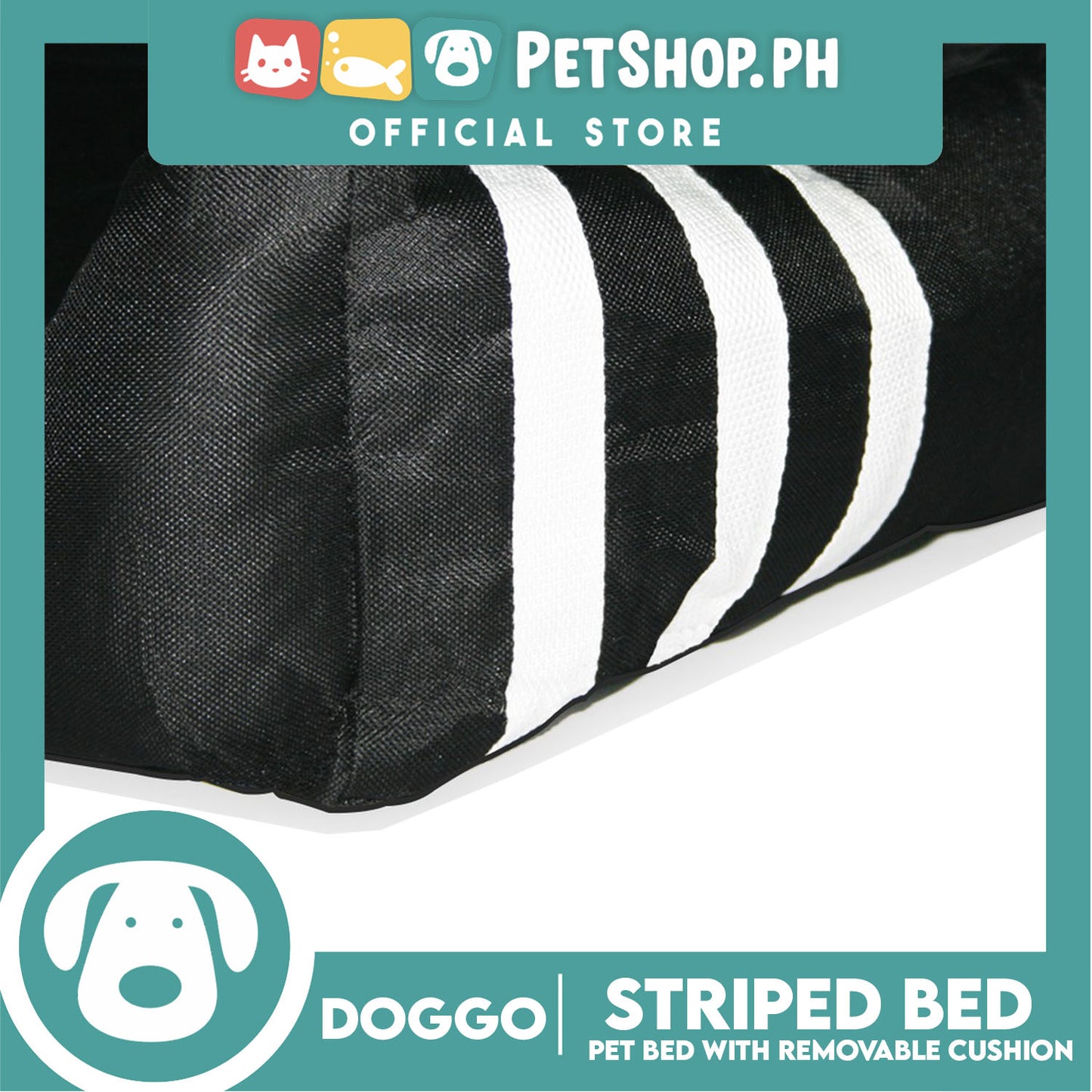 Doggo Striped Bed Black with White Striped (Large) with Removable Cushion