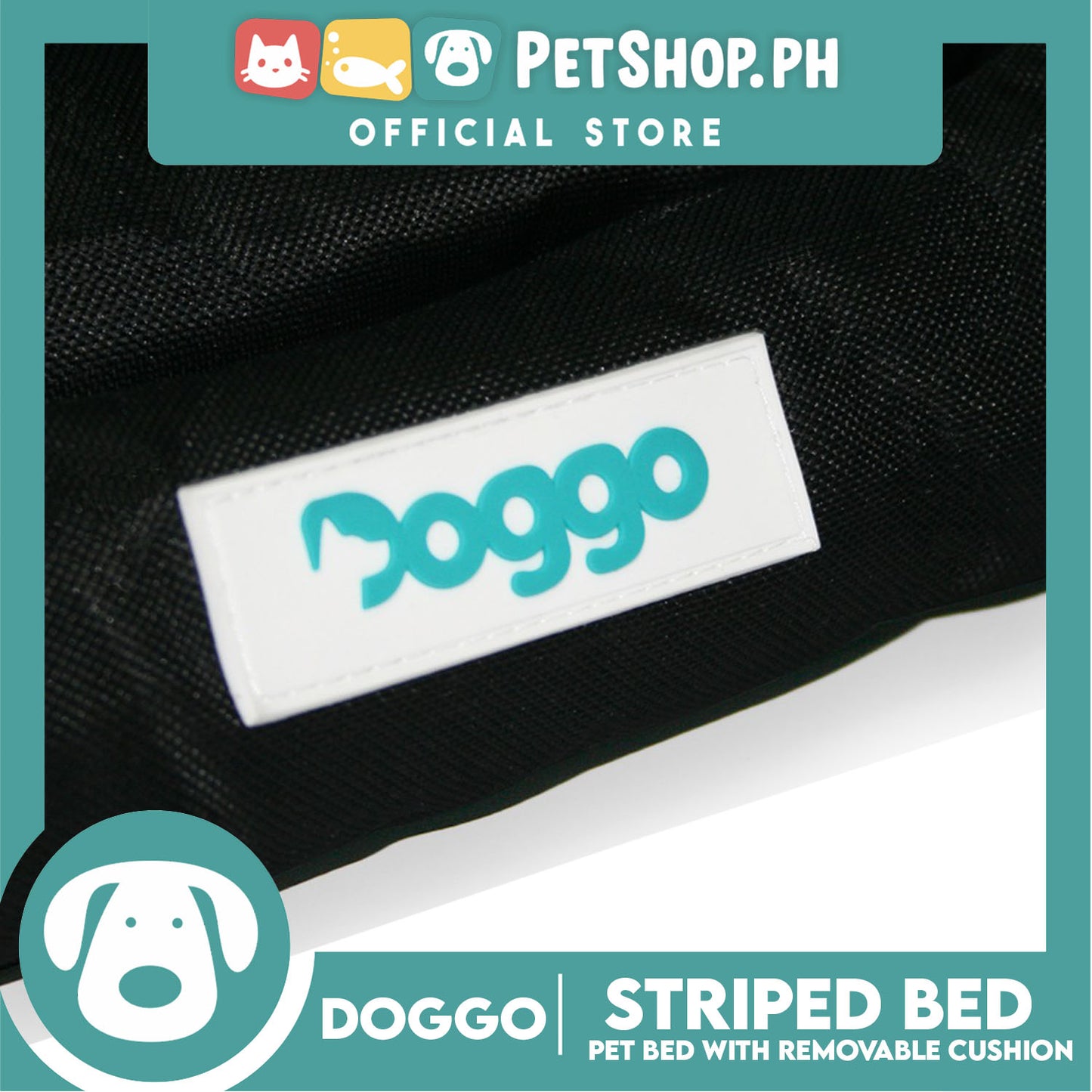 Doggo Striped Bed Black with White Striped (Extra Large) with Removable Cushion