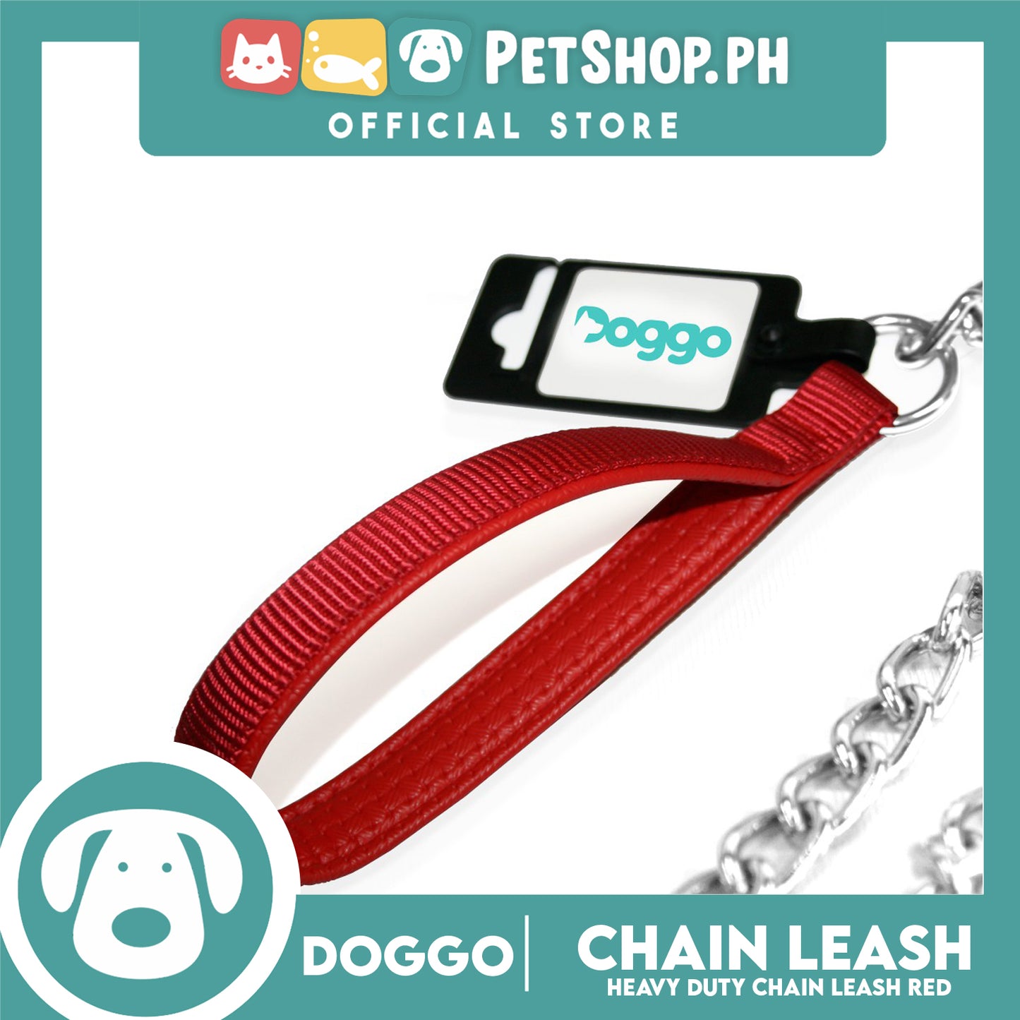 Doggo Heavy Duty Chain Leash (Red) 42 inches Leash Length for Your Dog