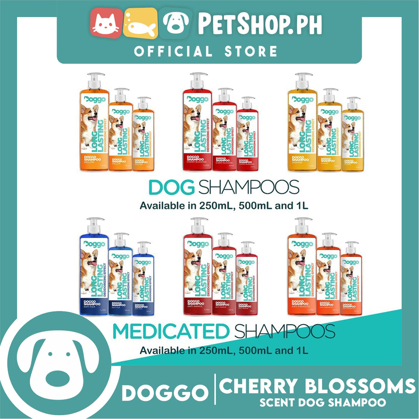 Doggo Shampoo Long Lasting Deodorizing Effect 500ml (Cherry Blossoms) Shampoo for Your Pet