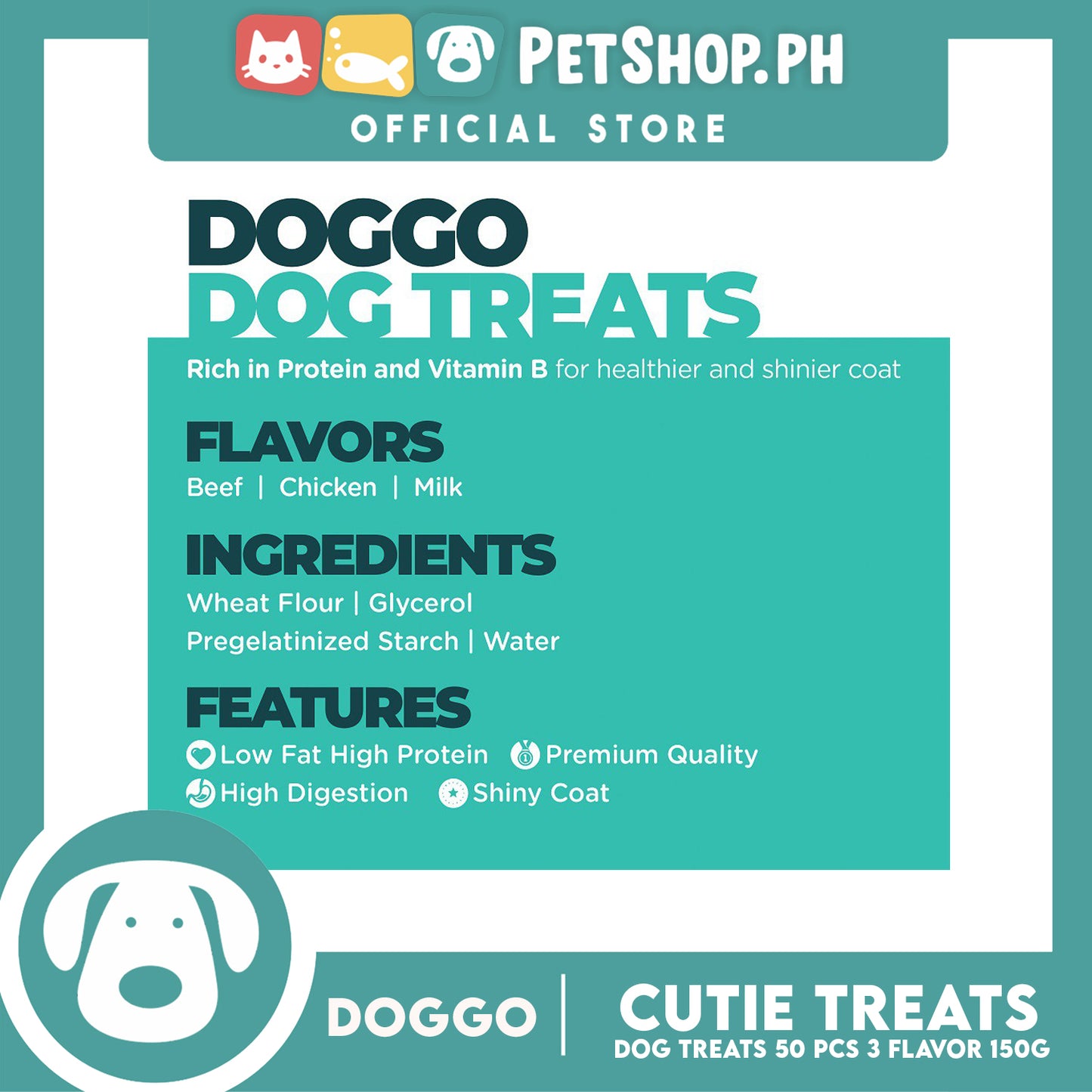 Doggo Dog Cutie Treats 150 grams, 50 pcs. (Milk Flavor) Treats for Your Dog