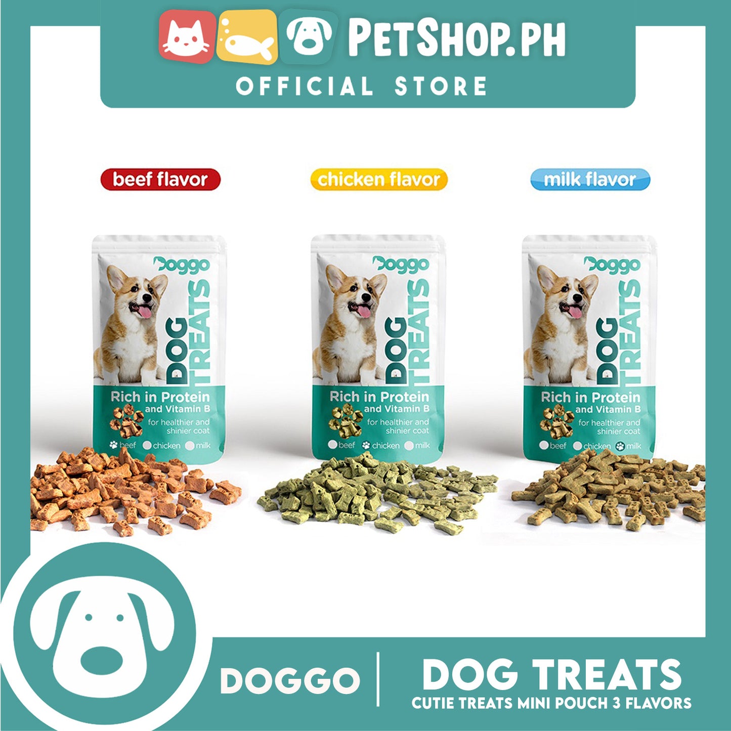 Doggo Dog Cutie Treats Mini Pouch 75 grams, 25 pcs. (Milk Flavor) Mini Pouch Treats for Your Dog