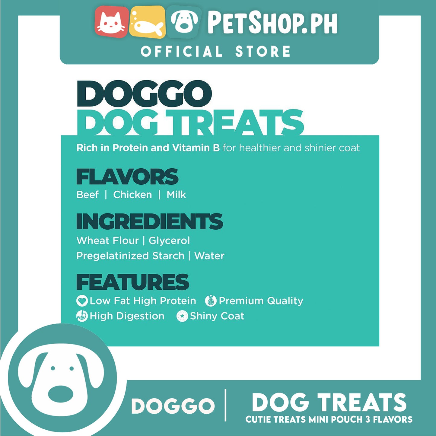 Doggo Dog Cutie Treats Mini Pouch 75 grams, 25 pcs. (Milk Flavor) Mini Pouch Treats for Your Dog