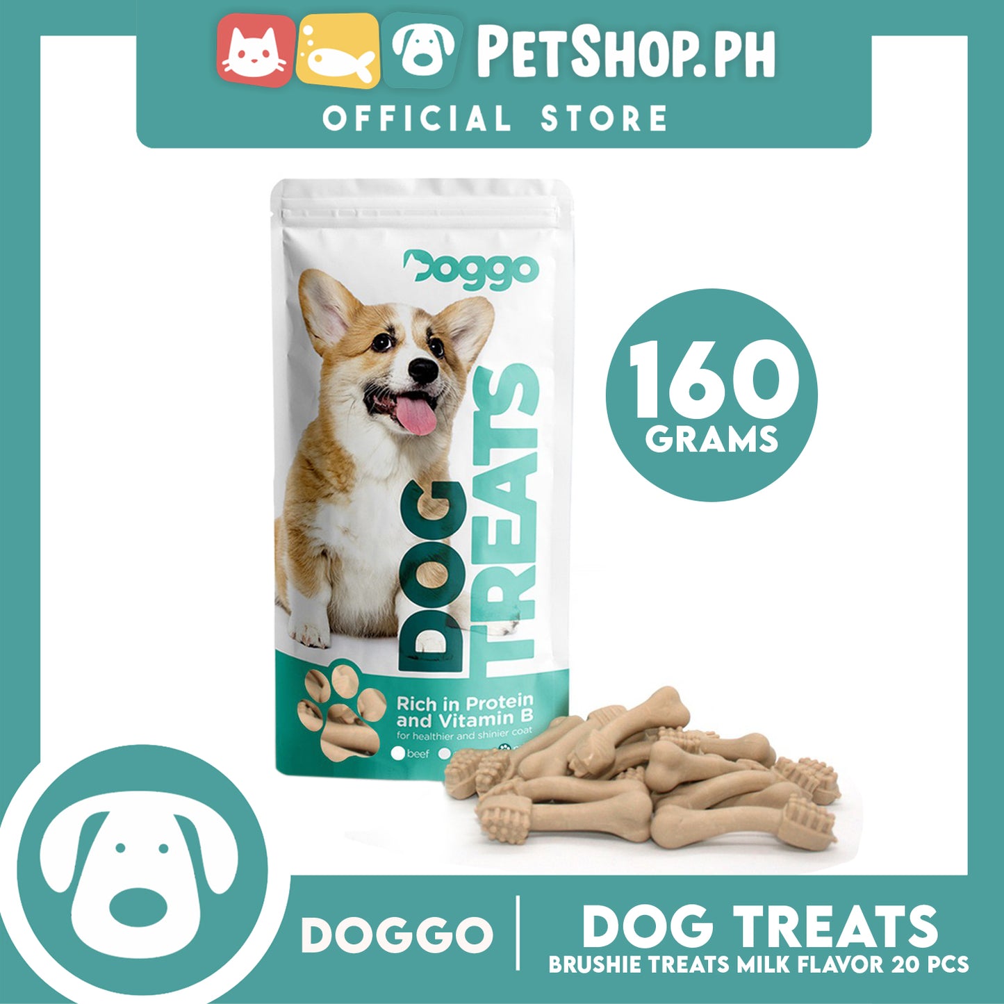 Doggo Dog Brushie Treats 160 grams, 20 pcs. (Milk Flavor) Brushie Treats for Your Dog