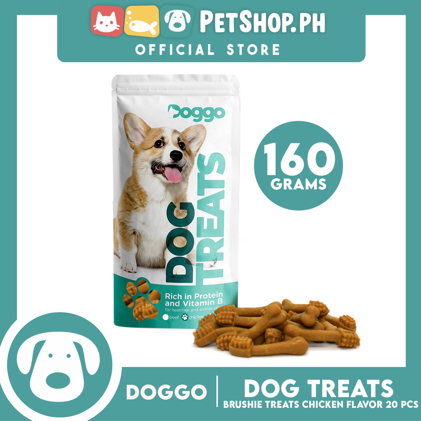Doggo Dog Brushie Treats 160 grams, 20 pcs. (Chicken Flavor) Brushie Treats for Your Dog