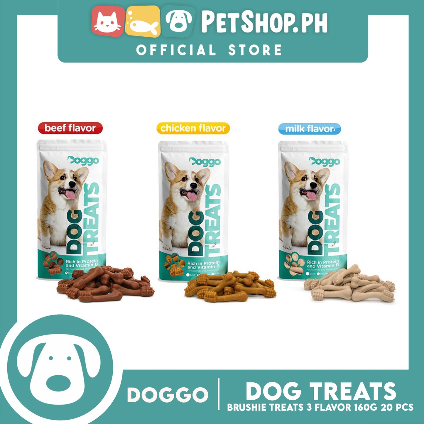 Doggo Dog Brushie Treats 160 grams, 20 pcs. (Chicken Flavor) Brushie Treats for Your Dog