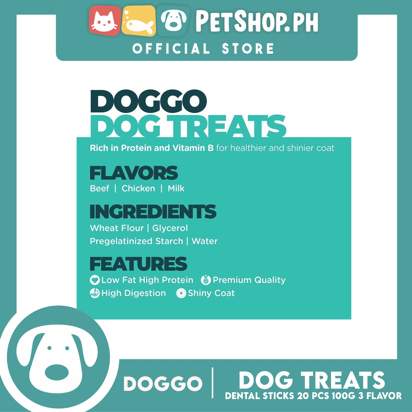 Doggo Dog Treats Dental Sticks 20 pcs. (Milk Flavor) Dental Treats for Your Dog