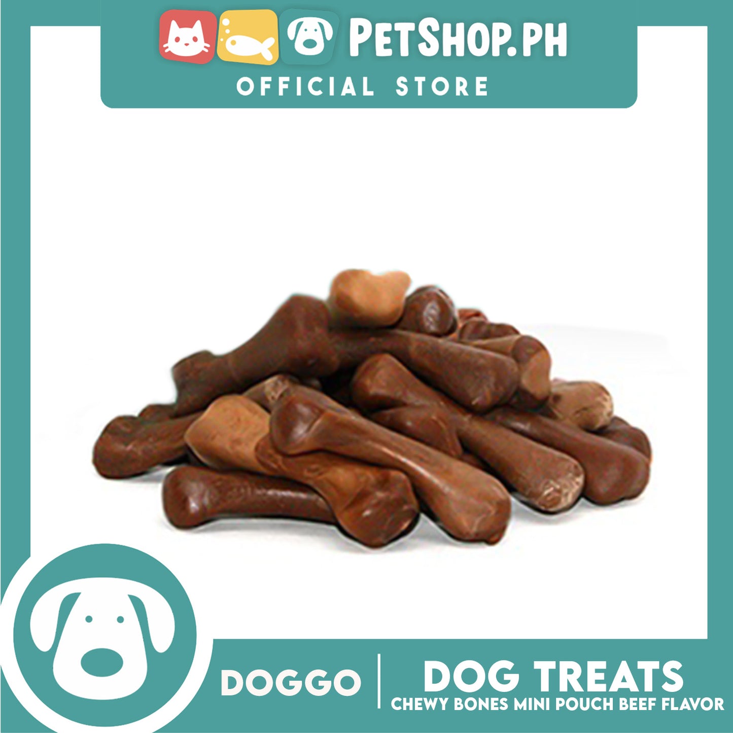 Doggo Dog Treats Chewy Bones Mini Pouch 80 grams, 10 pcs. (Beef Flavor) Treats Mini for Your Dog