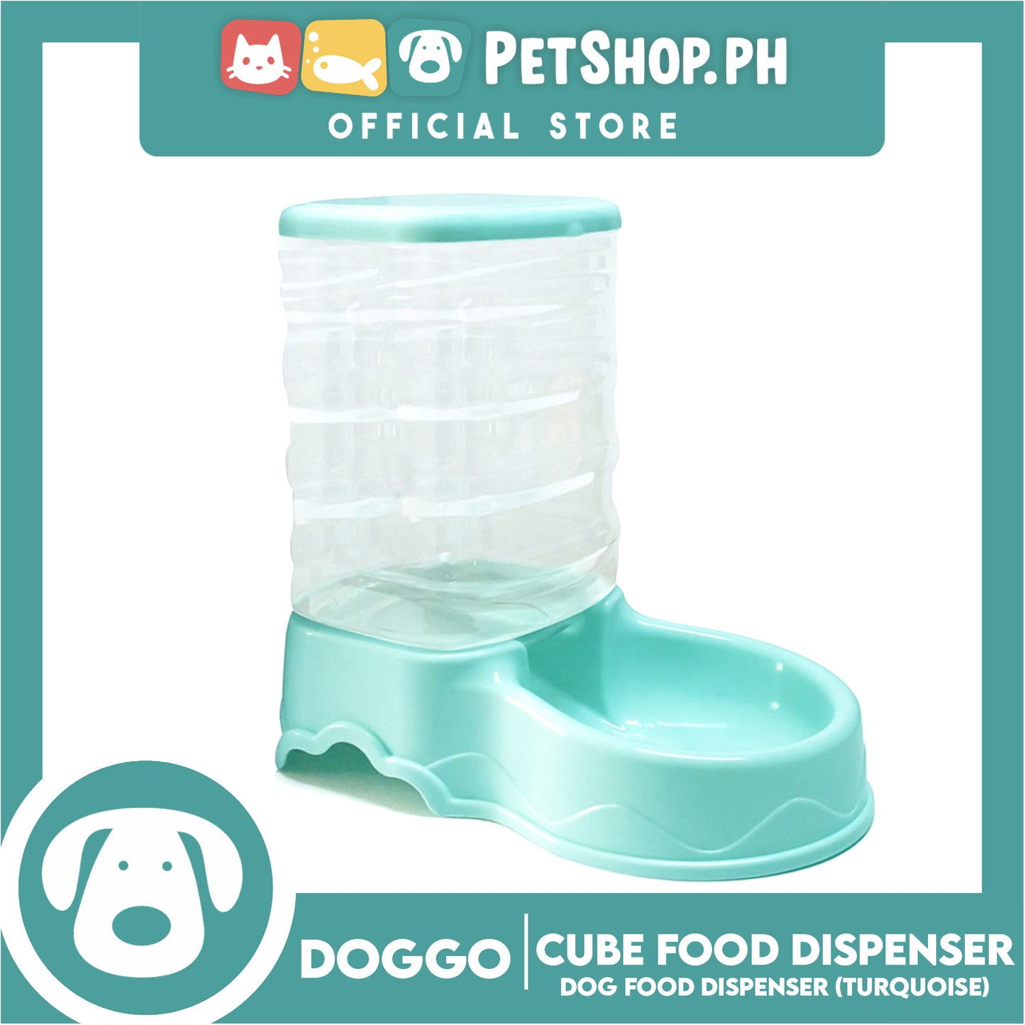 Doggo Cube Food Dispenser Station, Self Replenish Pet Feeder (Turquoise)