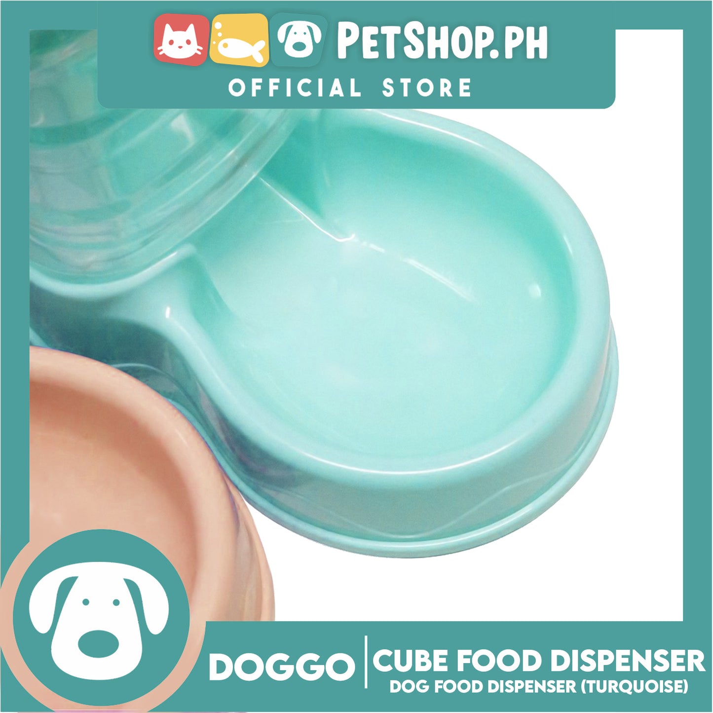 Doggo Cube Food Dispenser Station, Self Replenish Pet Feeder (Turquoise)
