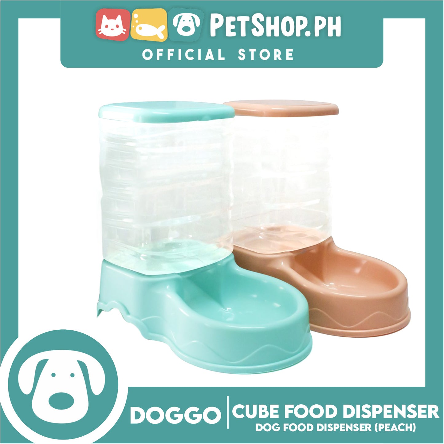 Doggo Cube Food Dispenser Station, Self Replenish Pet Feeder (Peach)