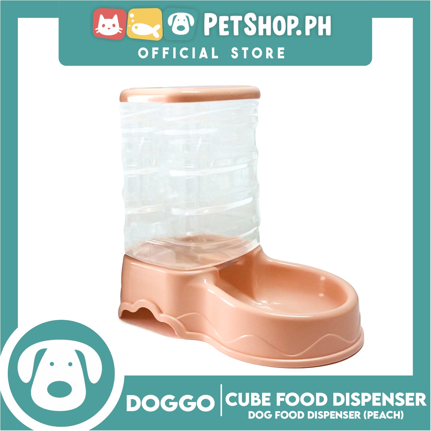 Doggo Cube Food Dispenser Station, Self Replenish Pet Feeder (Peach)