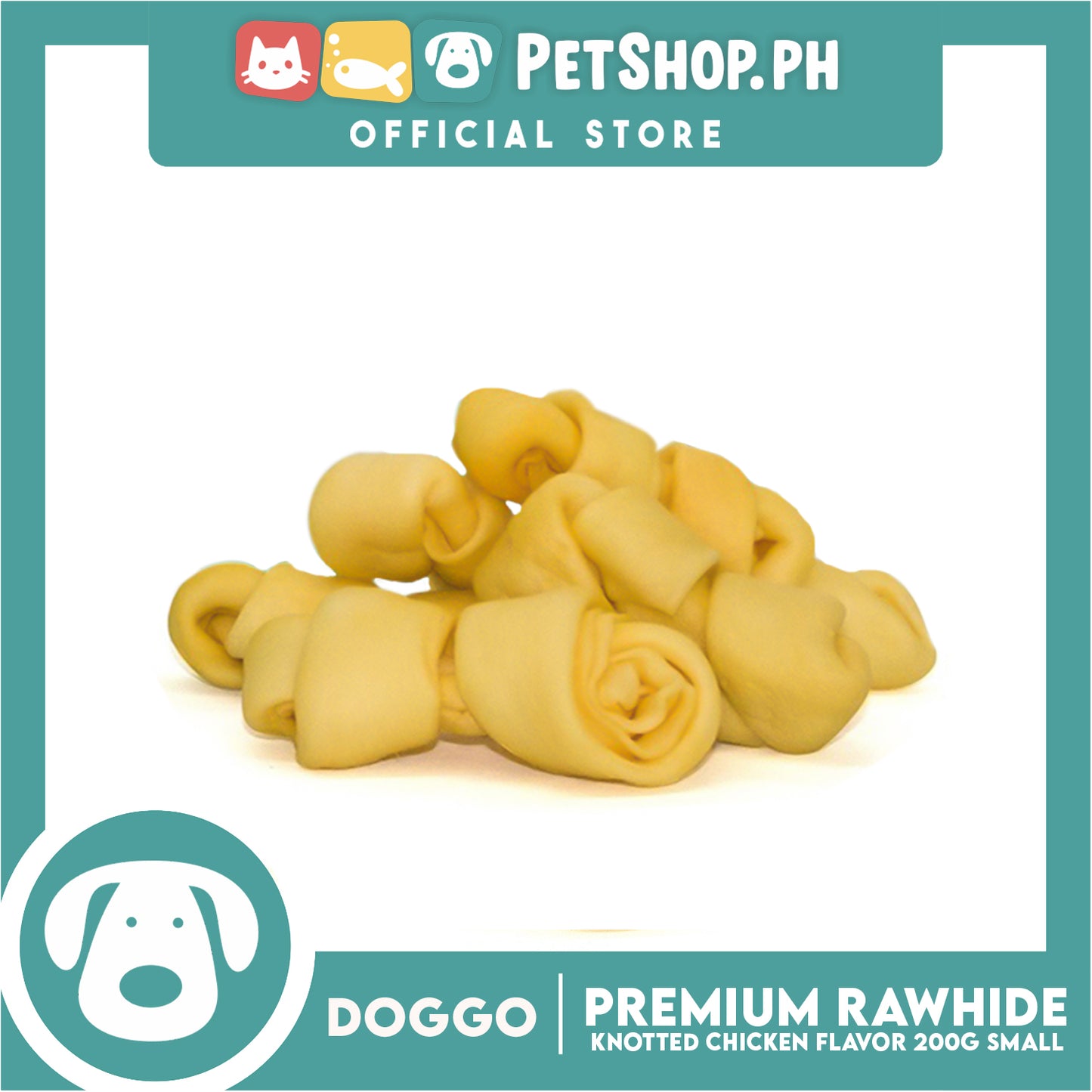 Doggo Premium Knotted Rawhide Chicken Flavor (Small) Chewable Treat for Your Dog