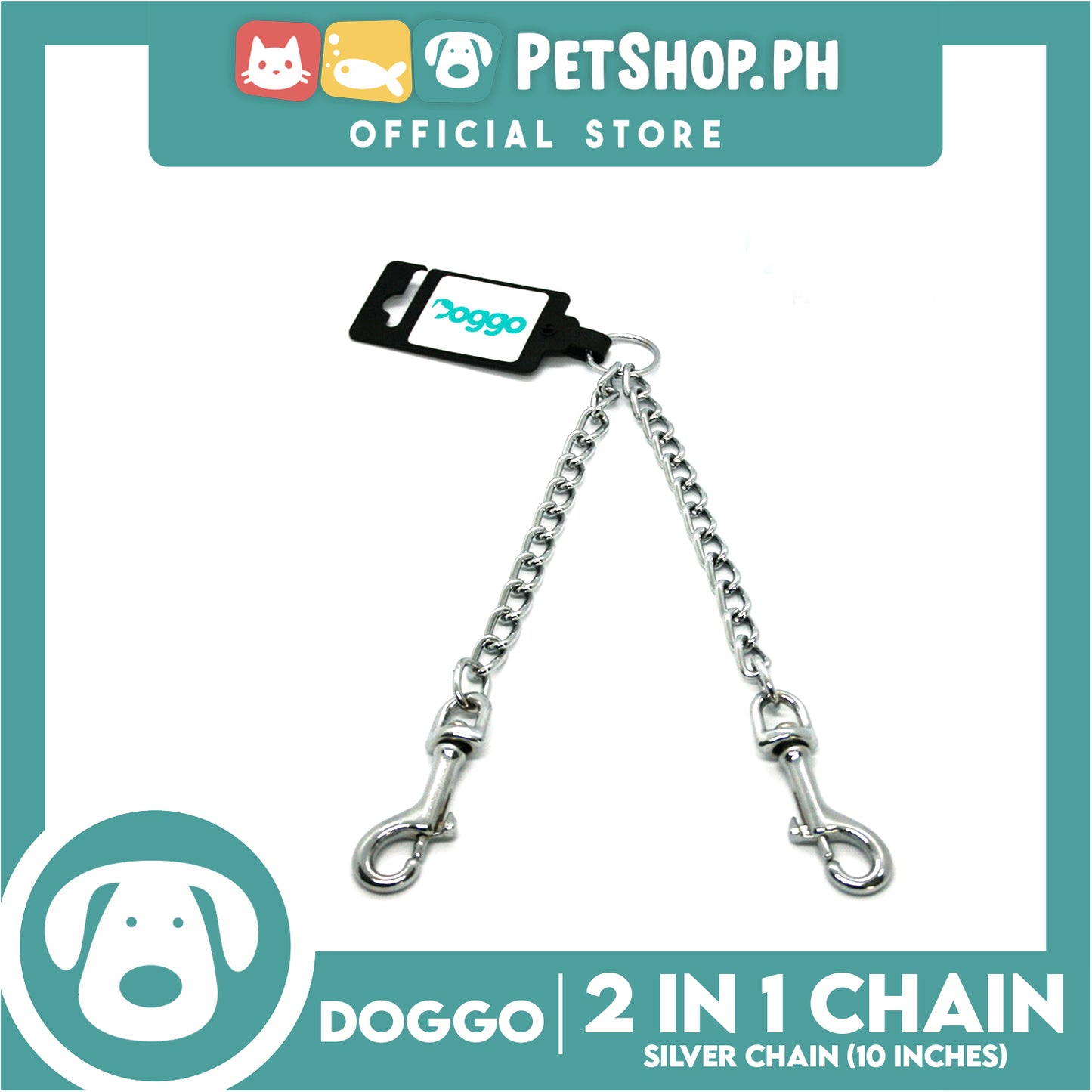 Doggo 2 in 1 Chain Heavy Duty Silver Metal Chain for Two Dogs