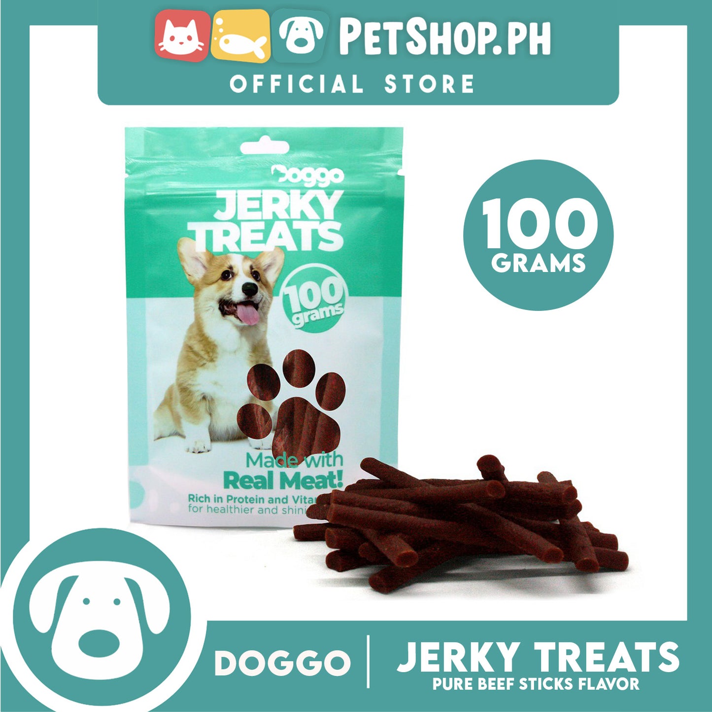 Doggo Dog Jerky Treats Stick 100grams (Pure Beef Flavor) Made With Real Meat