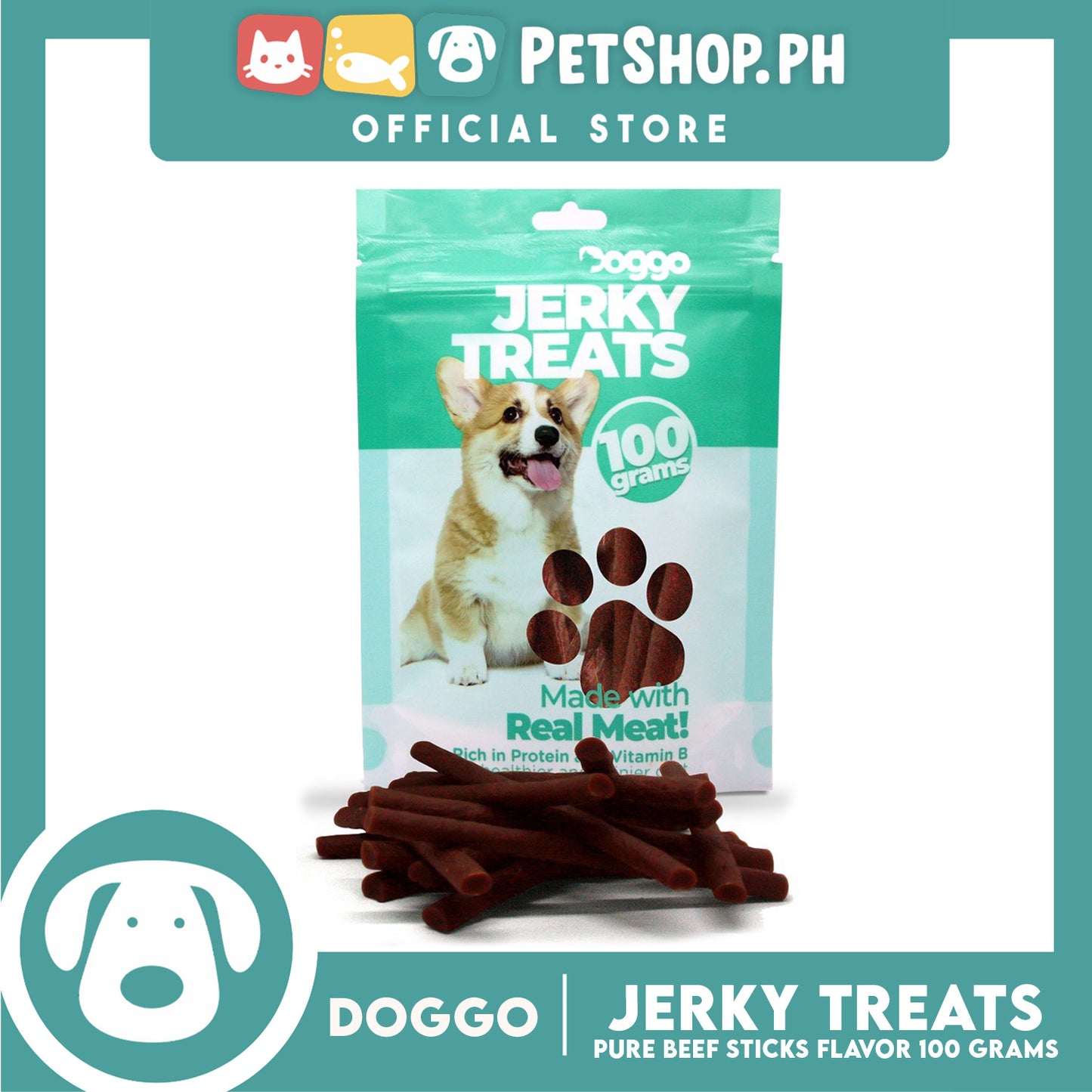 Doggo Dog Jerky Treats Stick 100grams (Pure Beef Flavor) Made With Real Meat