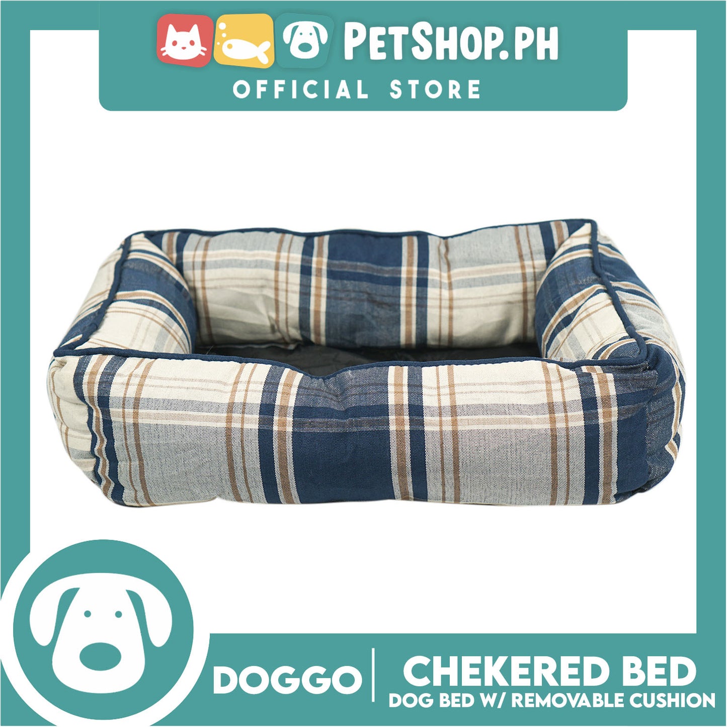 Doggo Checkered Dog Bed (Extra Large) Pet Bed with Removable Cushion