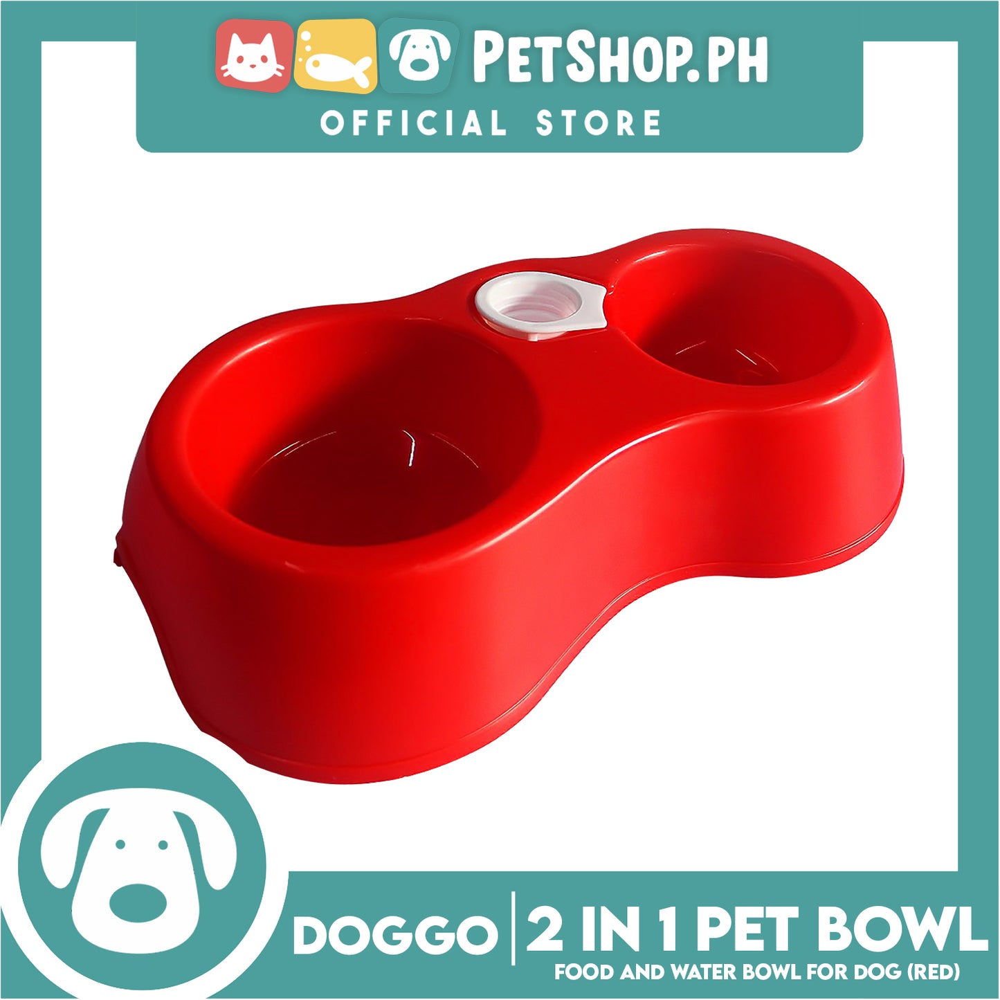 Doggo 2 in 1 Pet Bowl Food and Drinking Bowl (Red)