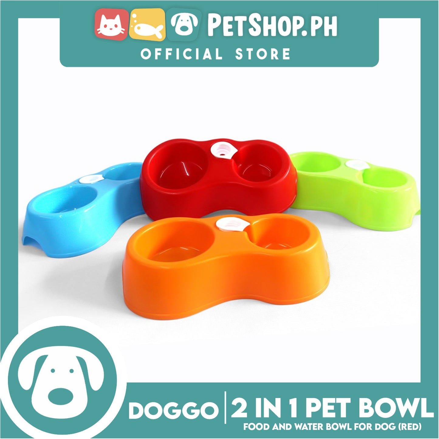 Doggo 2 in 1 Pet Bowl Food and Drinking Bowl (Red)