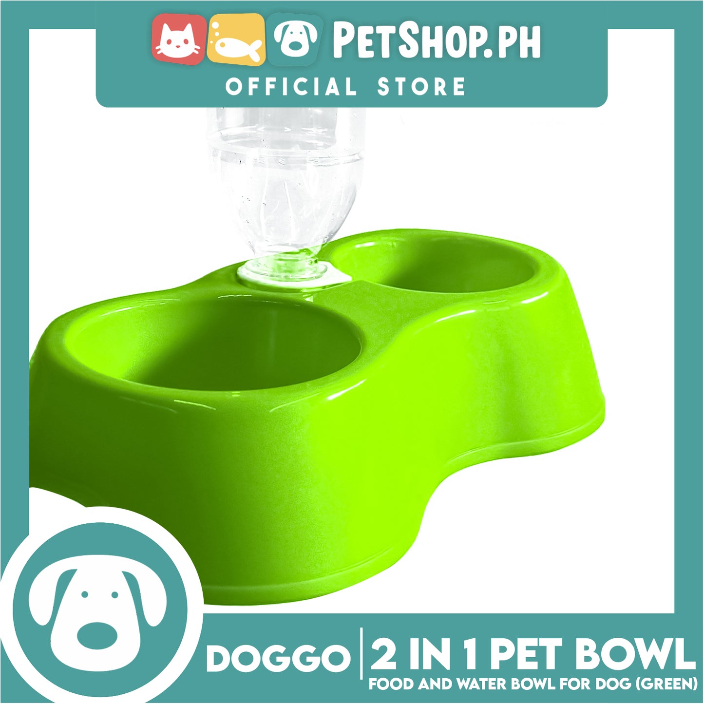 Doggo 2 in 1 Pet Bowl Food and Drinking Bowl (Green)