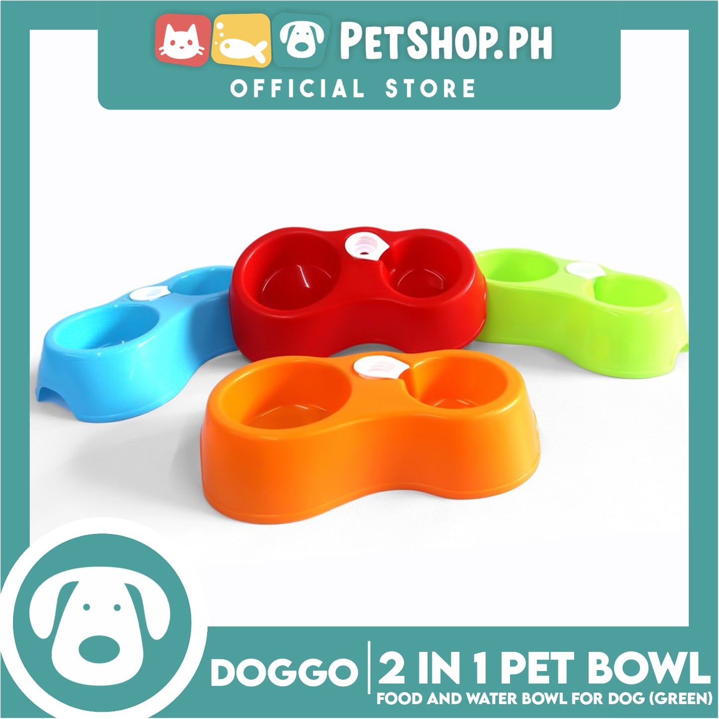 Doggo 2 in 1 Pet Bowl Food and Drinking Bowl (Green)