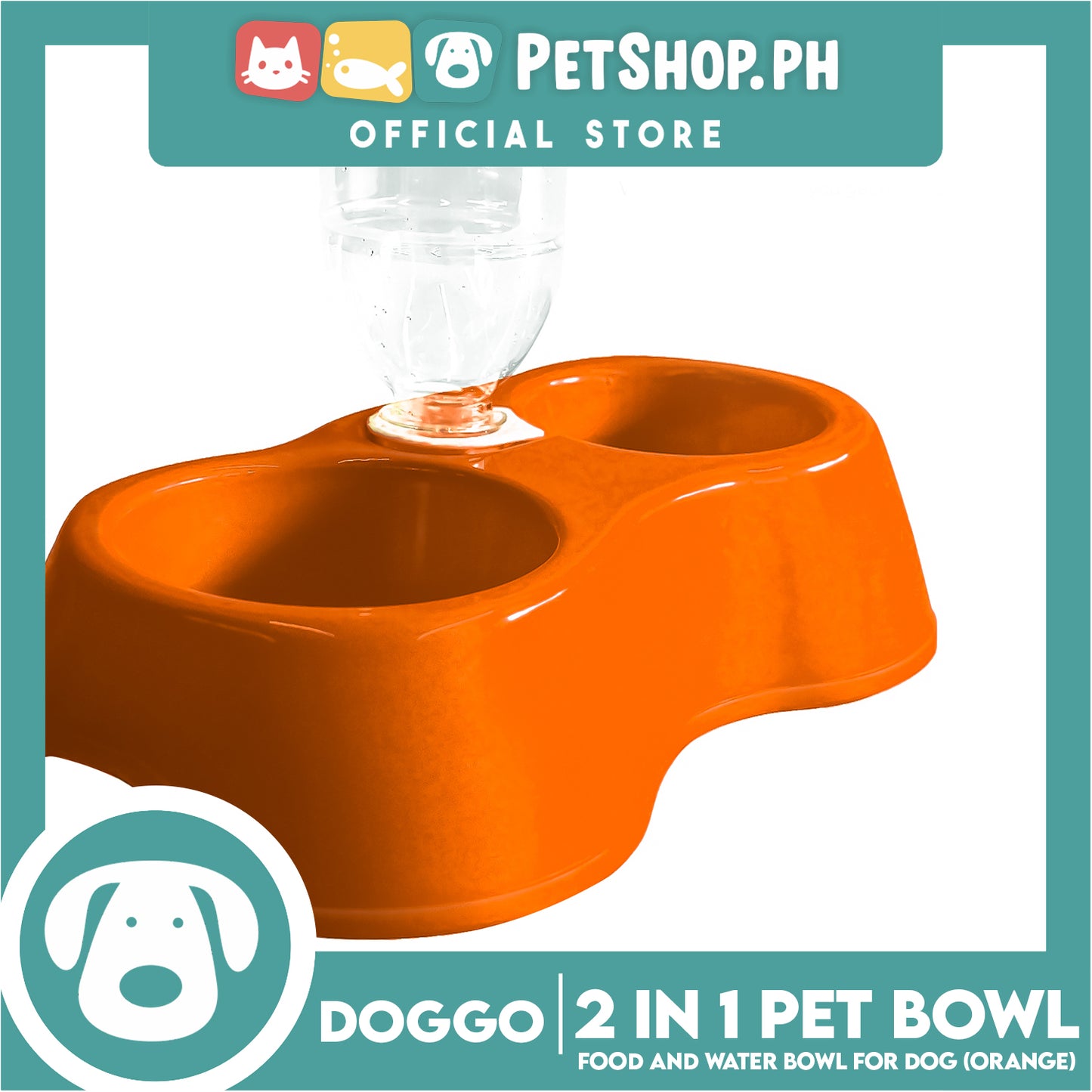 Doggo 2 in 1 Pet Bowl Food and Drinking Bowl (Orange)