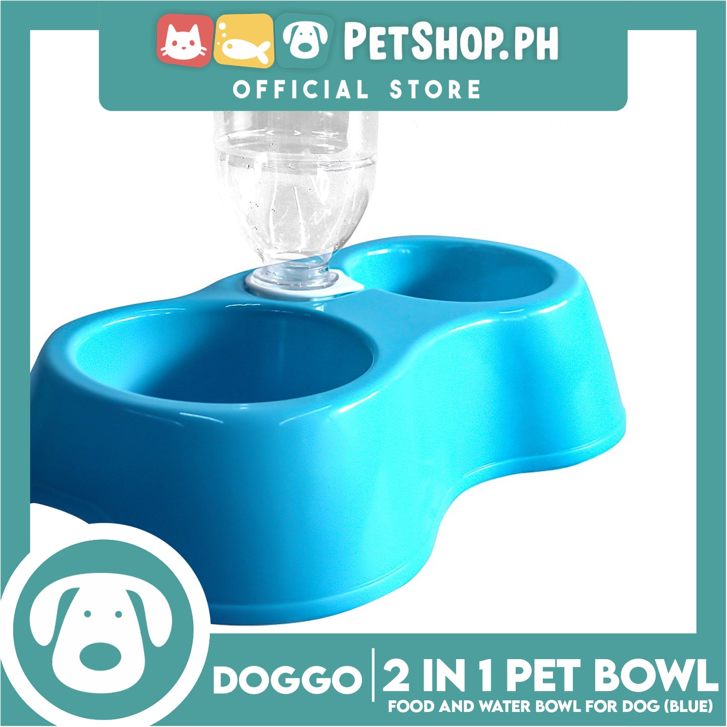 Doggo 2 in 1 Pet Bowl Food and Drinking Bowl (Blue)