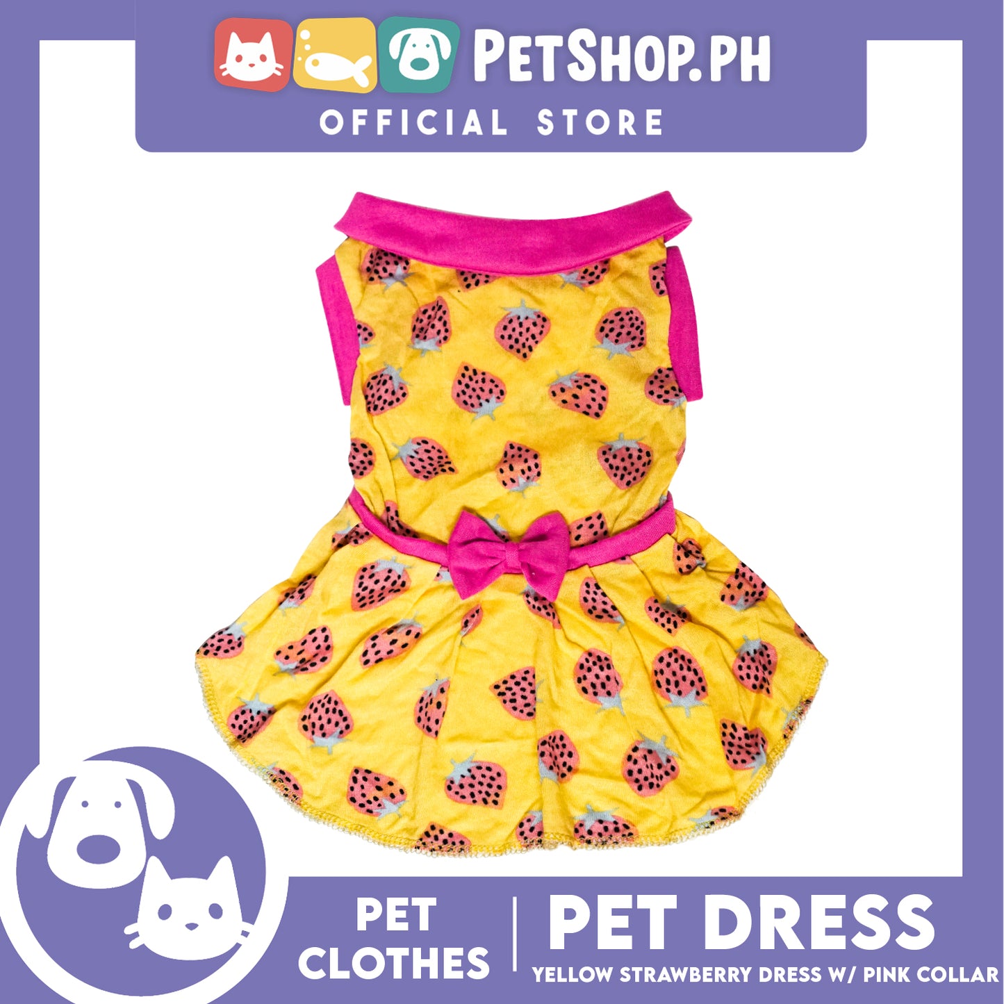 Yellow Strawberry Dress with Collar (Small) for Puppy, Small Dogs and Cats