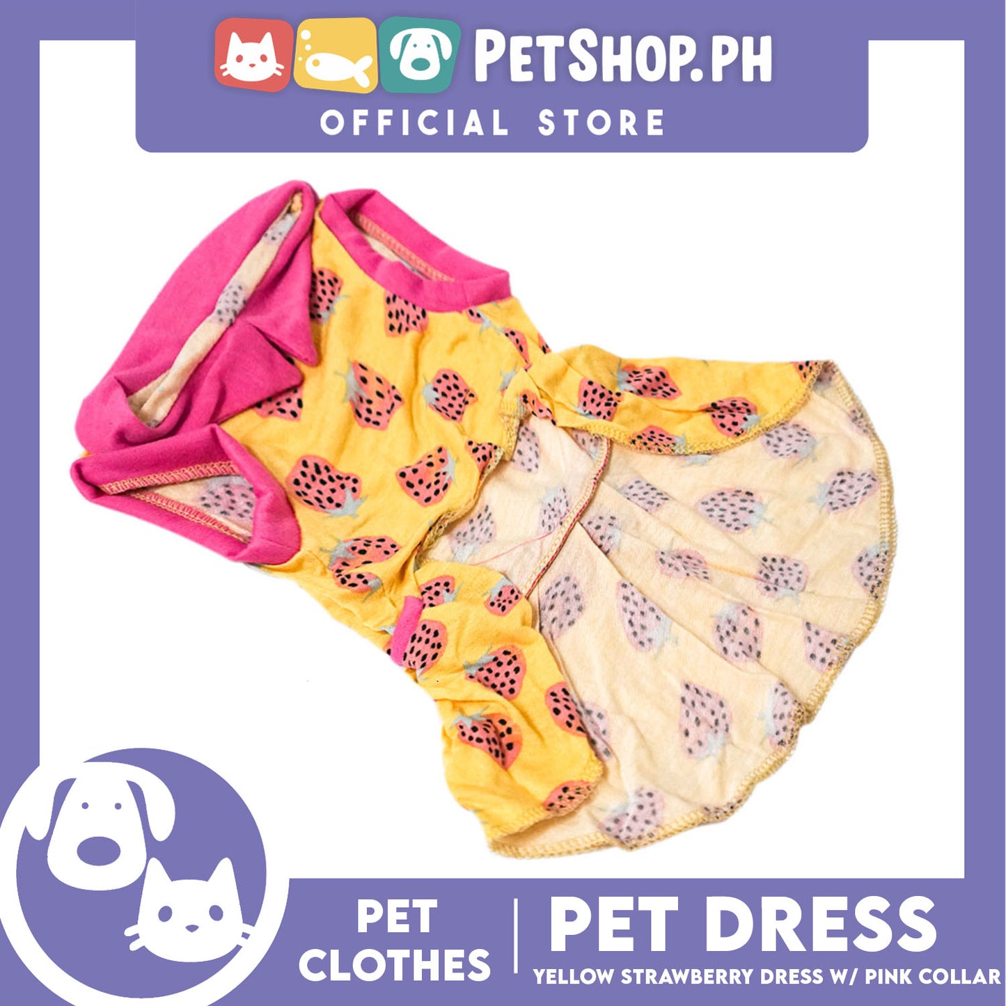 Yellow Strawberry Dress with Collar (Medium) for Puppy, Small Dogs and Cats