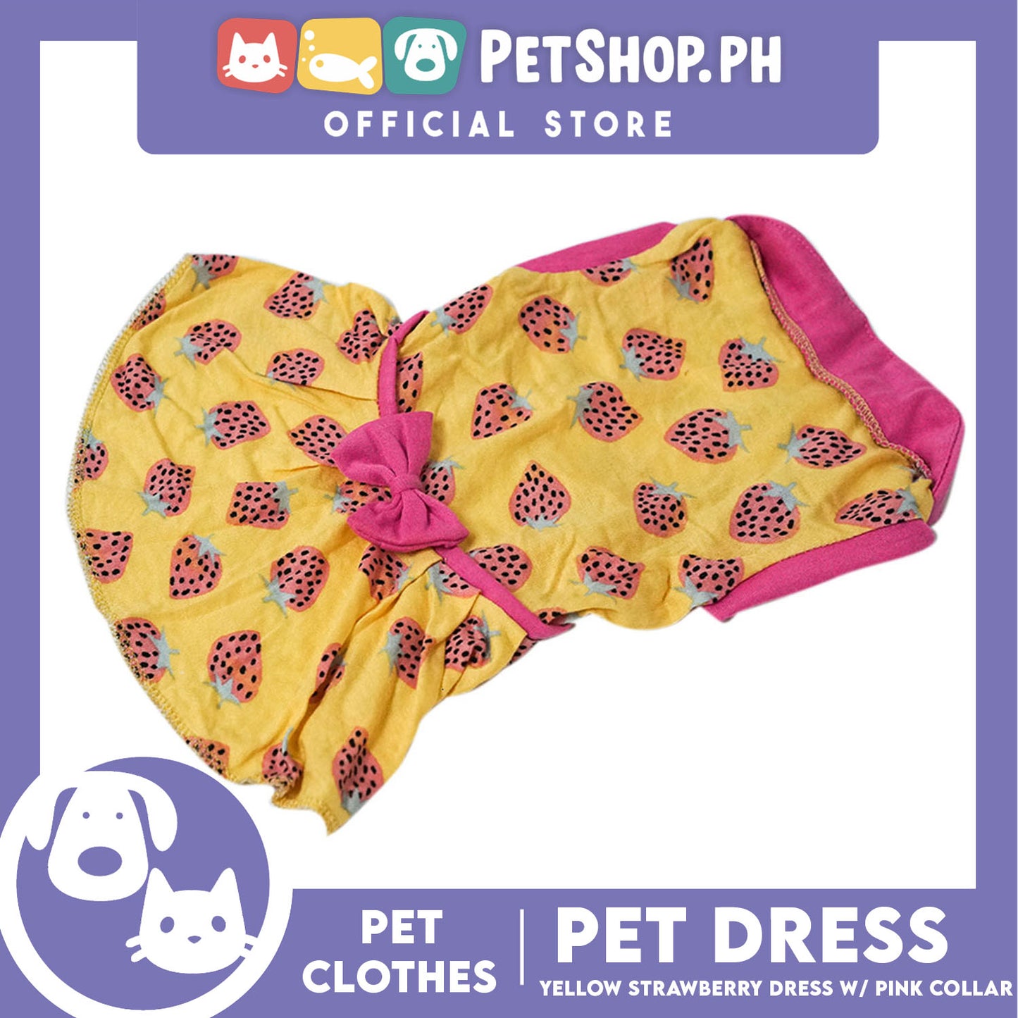 Yellow Strawberry Dress with Collar (Large) for Puppy, Small Dogs and Cats