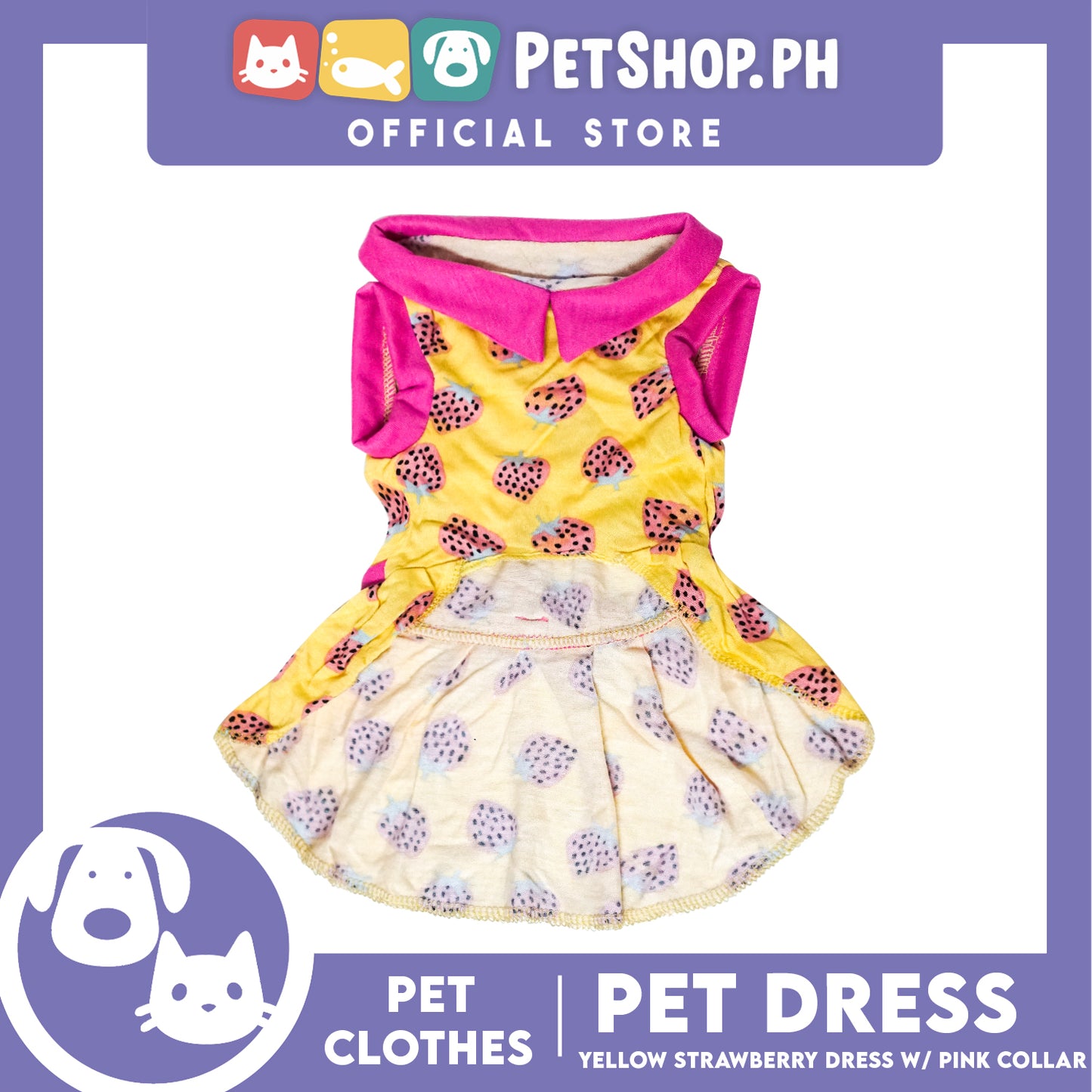 Yellow Strawberry Dress with Collar (Large) for Puppy, Small Dogs and Cats