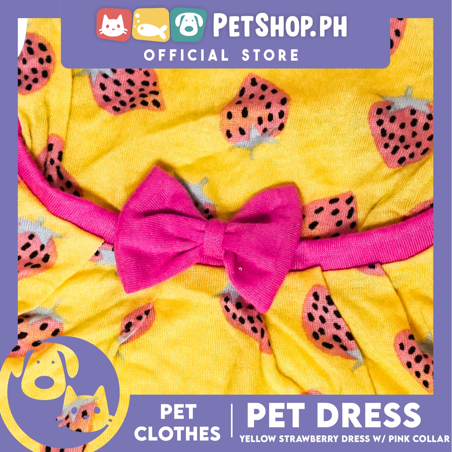 Yellow Strawberry Dress with Collar (Large) for Puppy, Small Dogs and Cats