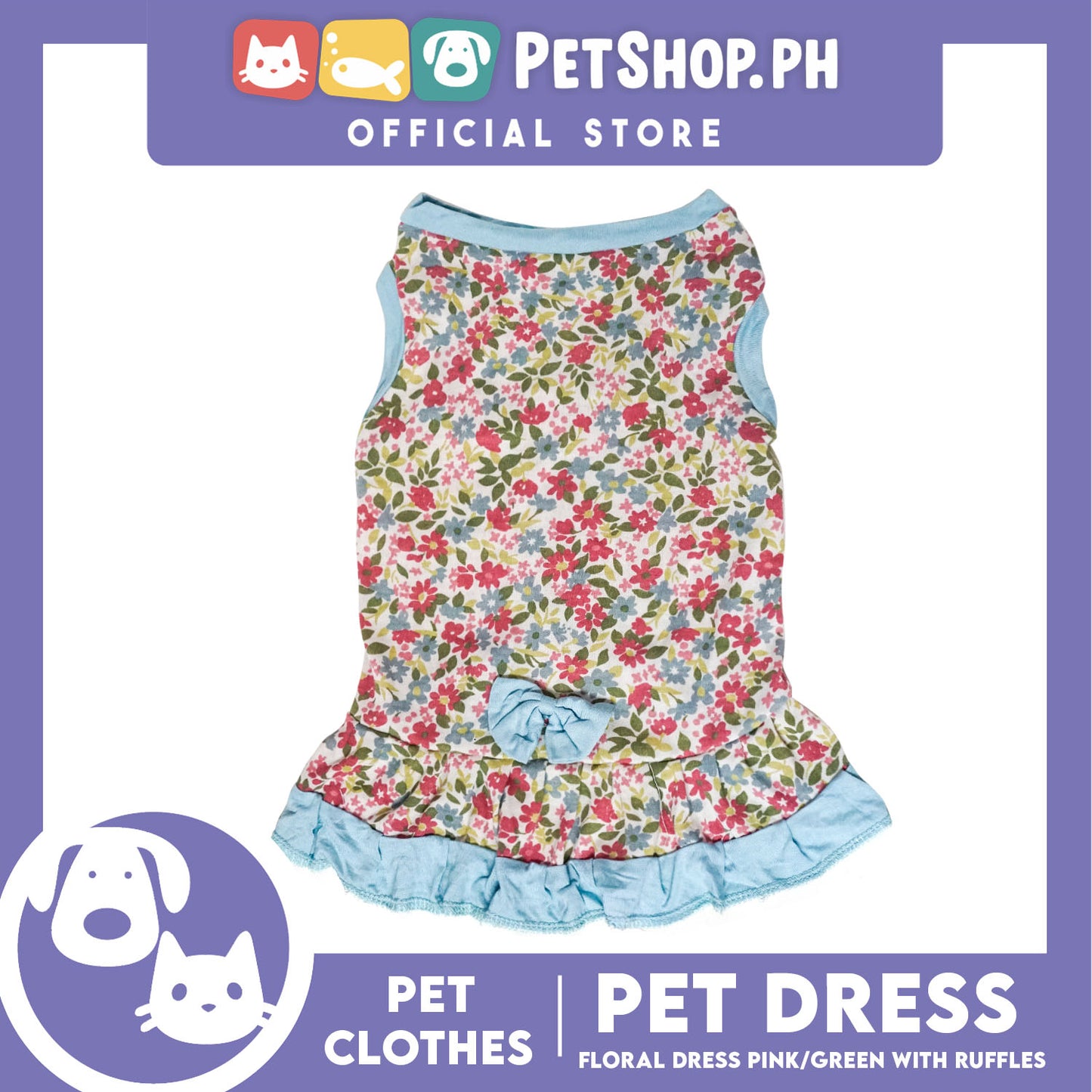 Floral Dress Pink / Green with Ruffles (Extra Large) for Puppy, Small Dogs and Cats