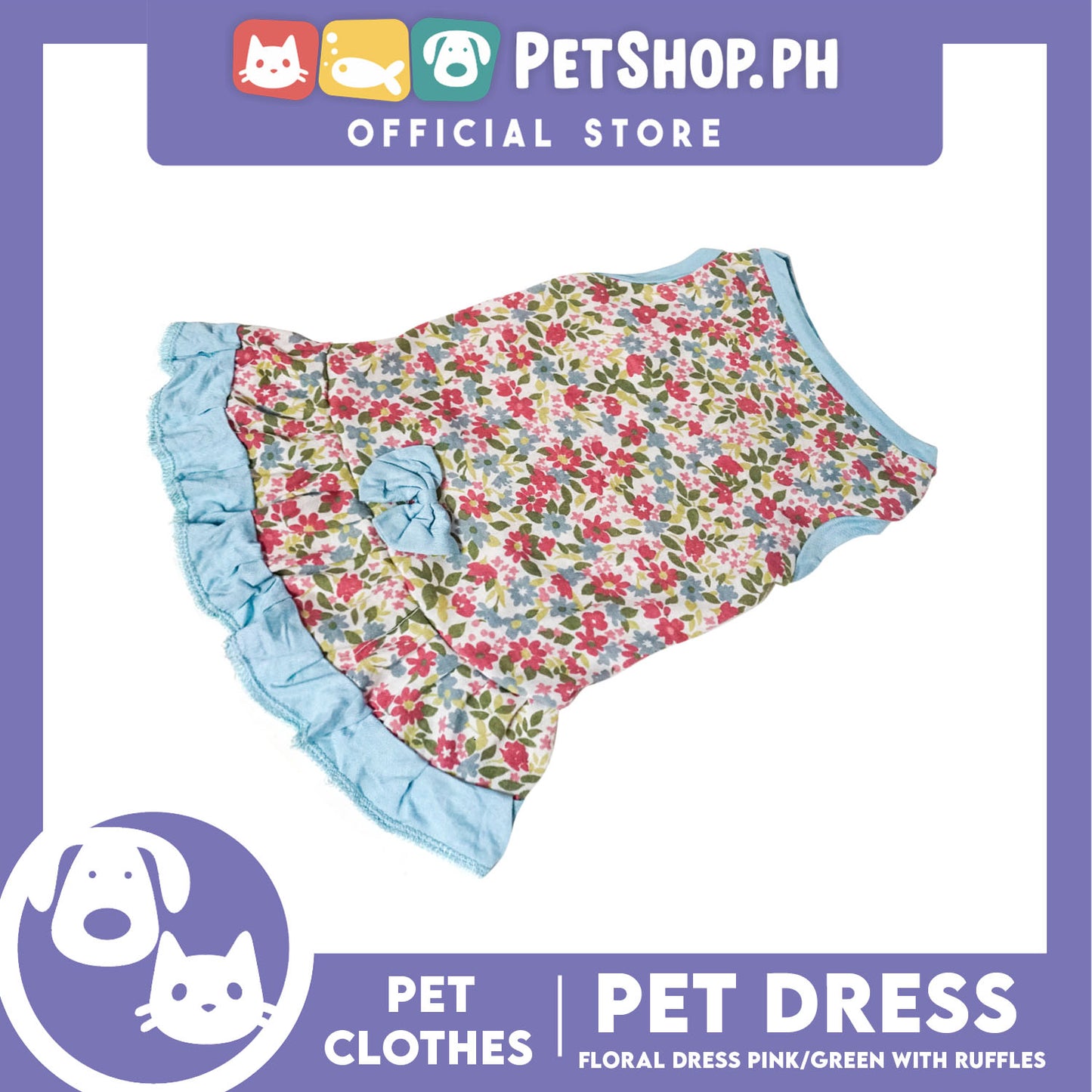 Floral Dress Pink / Green with Ruffles (Extra Large) for Puppy, Small Dogs and Cats