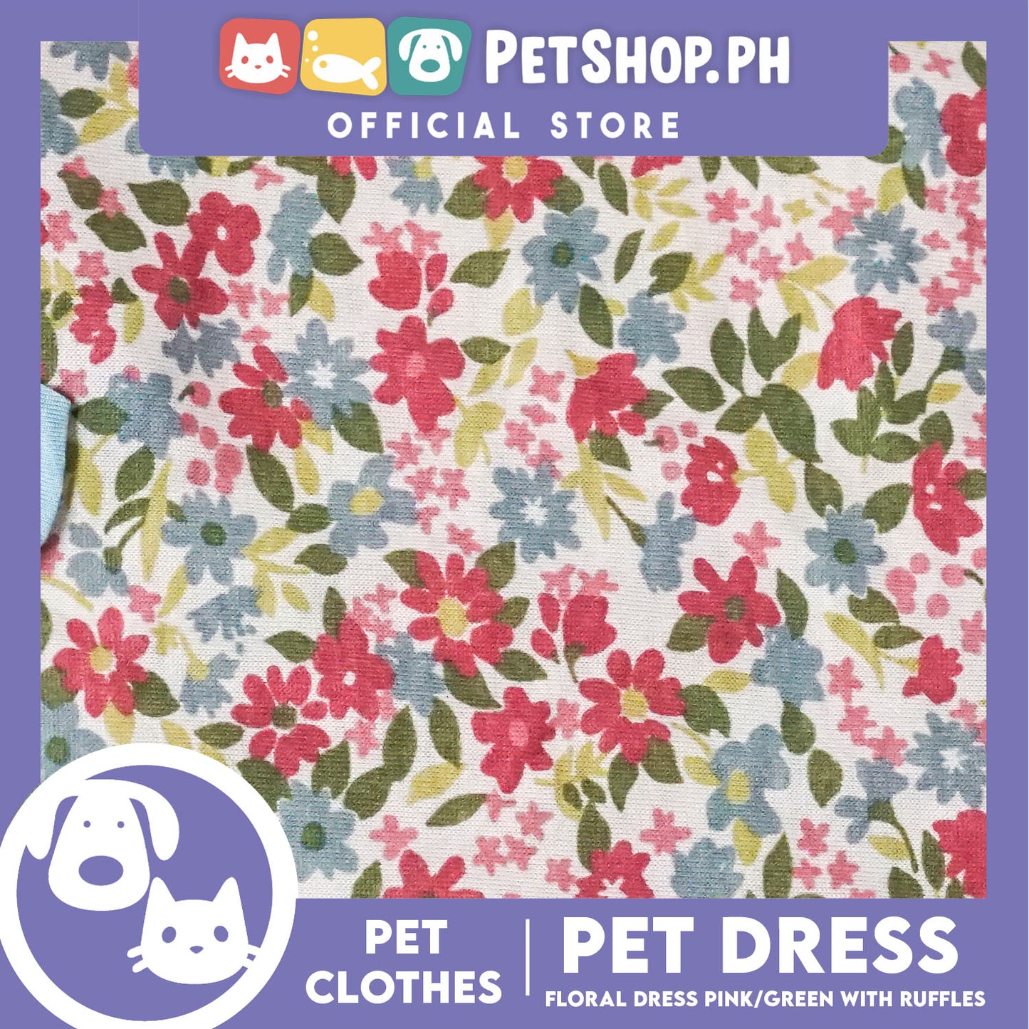 Floral Dress Pink / Green with Ruffles (Extra Large) for Puppy, Small Dogs and Cats