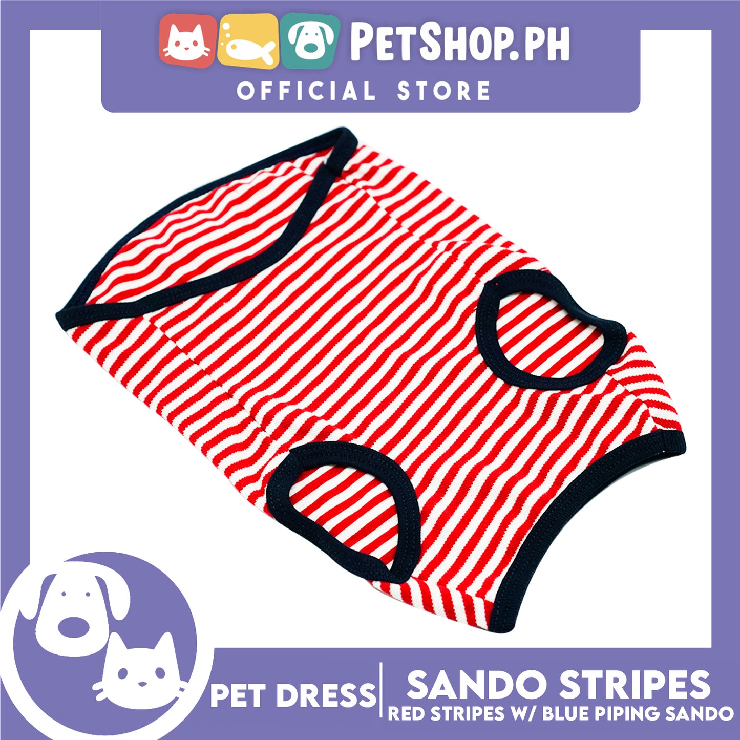 Pet Shirt Stripes With Blue Piping Sleeveless for Puppy, Small Dog & Cats- Sando Breathable Clothes,Pet T-shirt,Sweatshirt