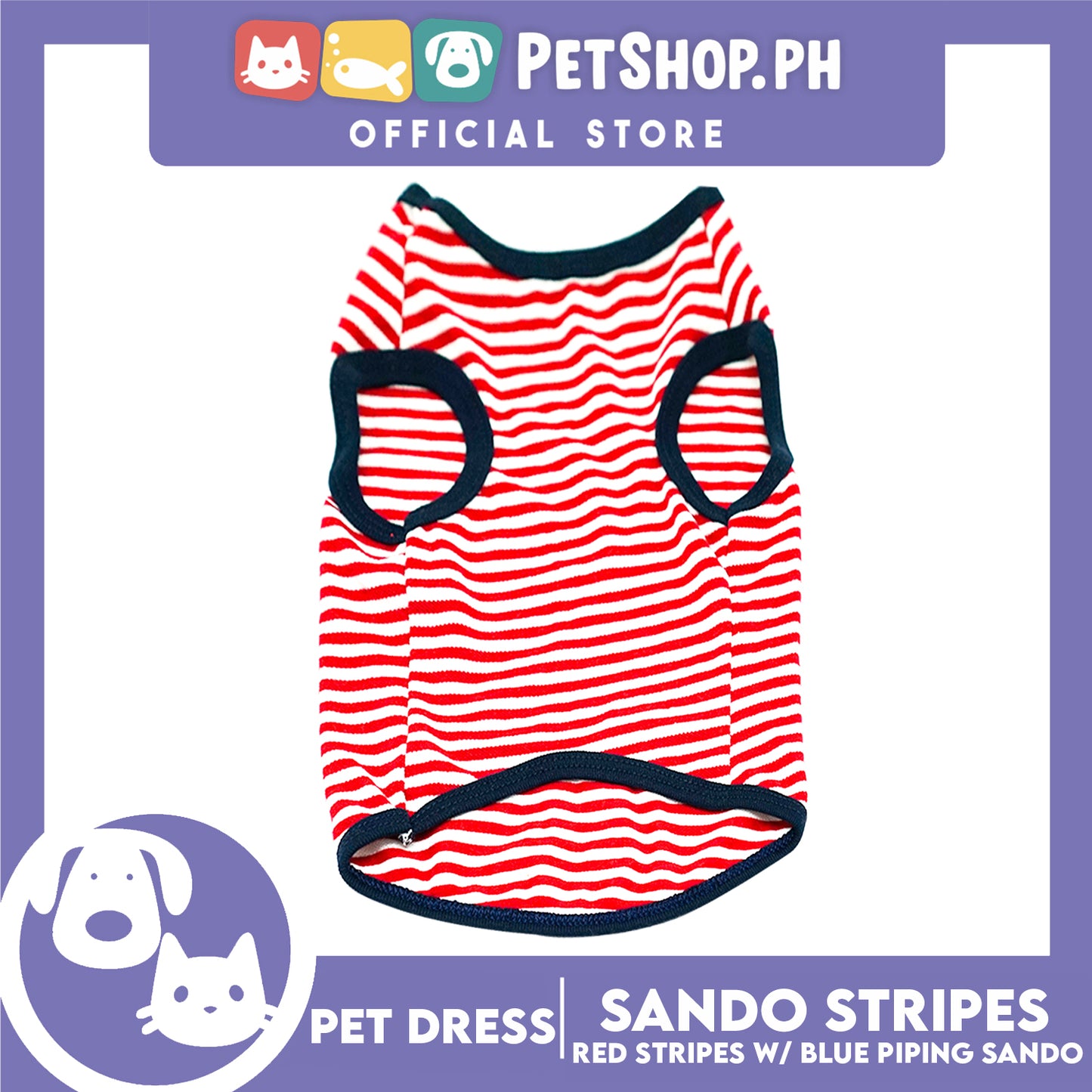 Pet Shirt Stripes With Blue Piping Sleeveless for Puppy, Small Dog & Cats- Sando Breathable Clothes,Pet T-shirt,Sweatshirt