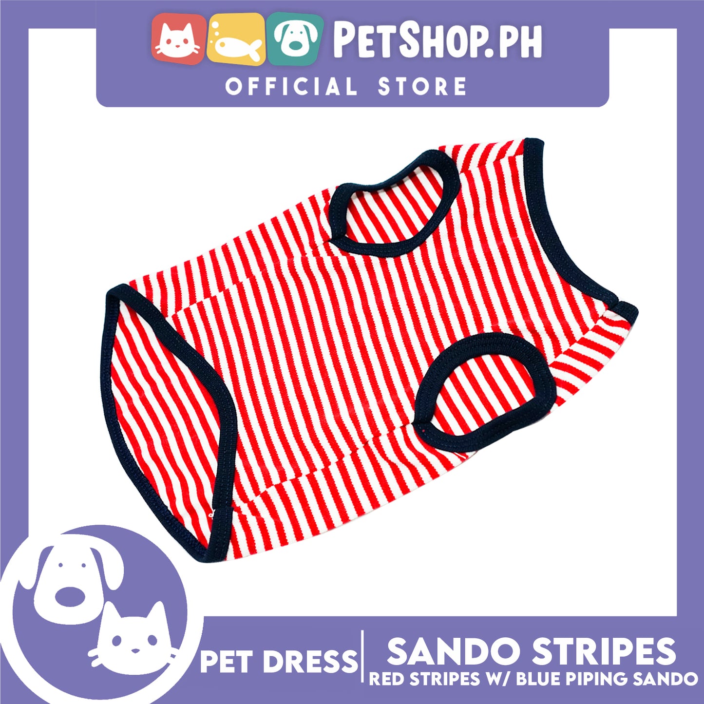 Pet Shirt Stripes With Blue Piping Sleeveless for Puppy, Small Dog & Cats- Sando Breathable Clothes,Pet T-shirt,Sweatshirt