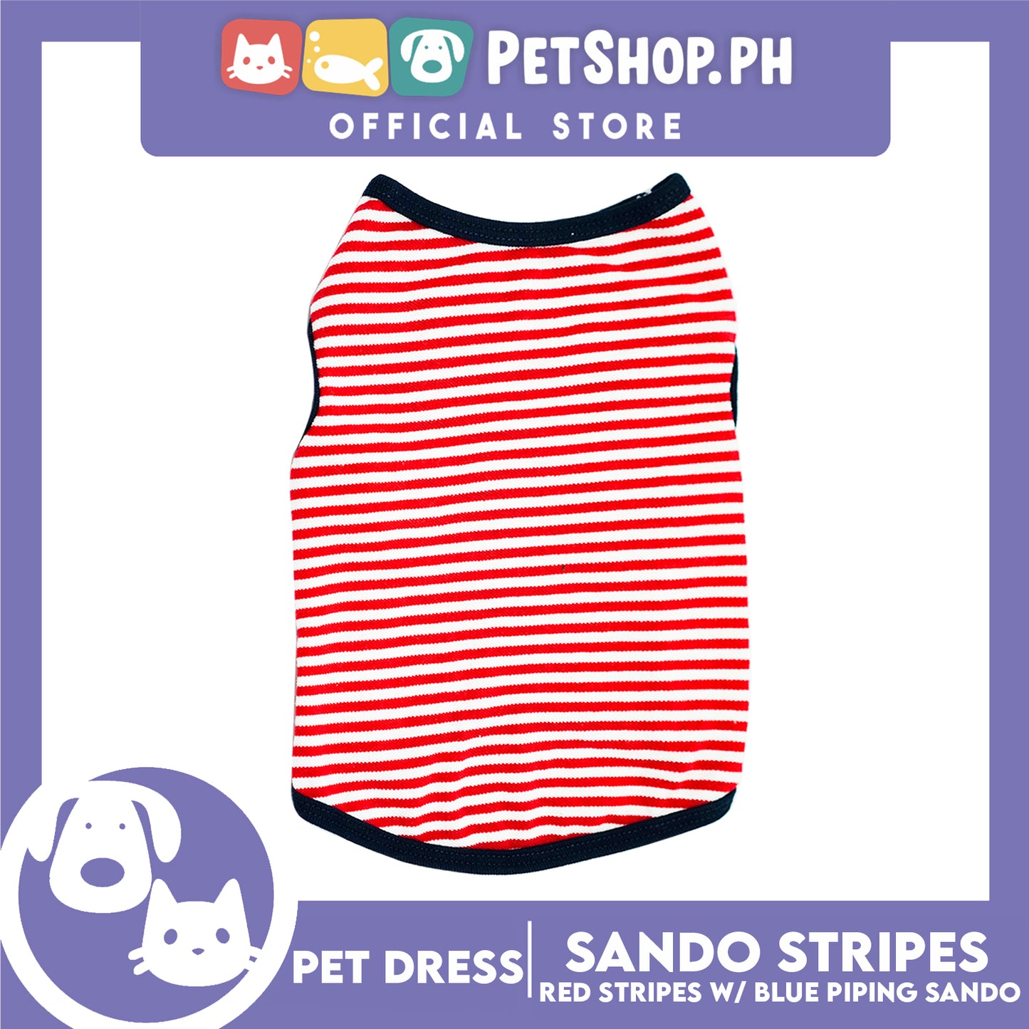 Pet Shirt Stripes With Blue Piping Sleeveless for Puppy, Small Dog & Cats- Sando Breathable Clothes,Pet T-shirt,Sweatshirt