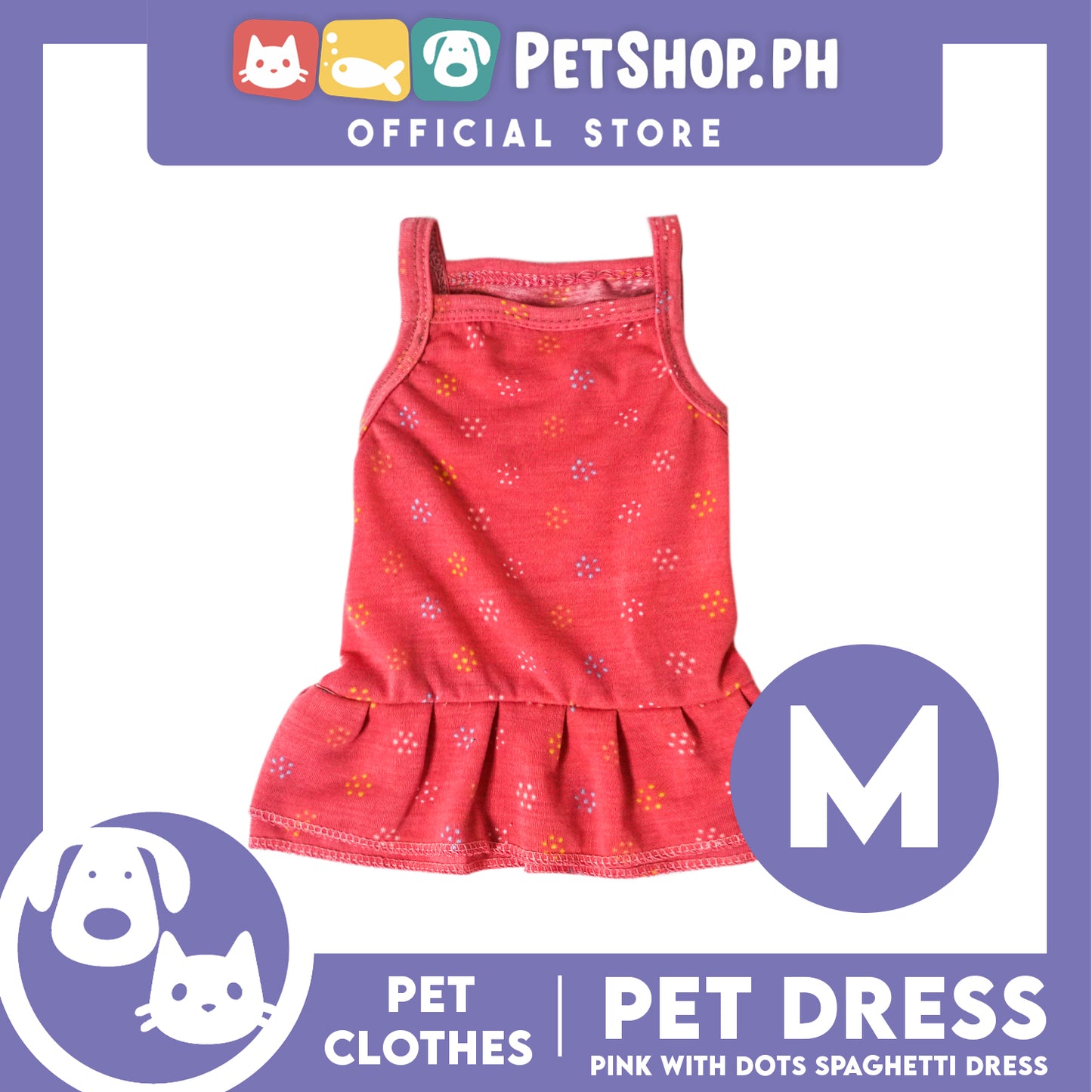 Pet Dress Pink with Dots (Medium) Pet Clothes for Small Dog
