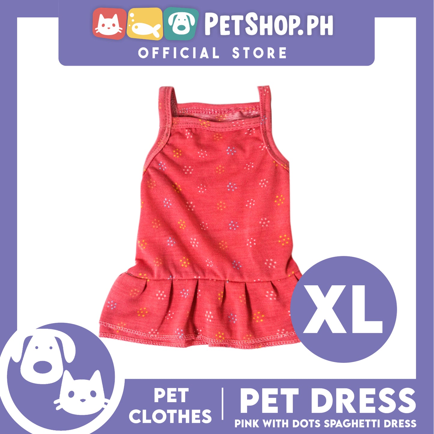 Pet Dress Pink with Dots (Extra Large) Pet Clothes for Small Dog
