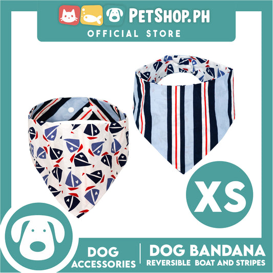 Reversible Dog Pet Bandana Scarf Boat and Stripes Design Washable Scarf (Extra Small)